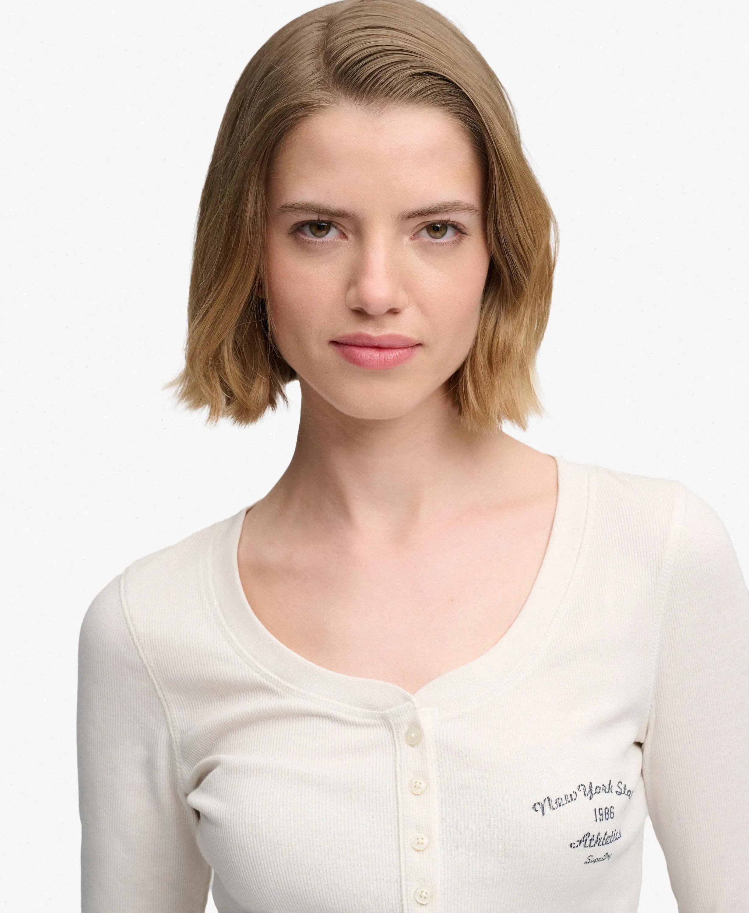 superdry Button-Down Lange Mouw Top Slim Fit – Desert Bone Off White 4/7
