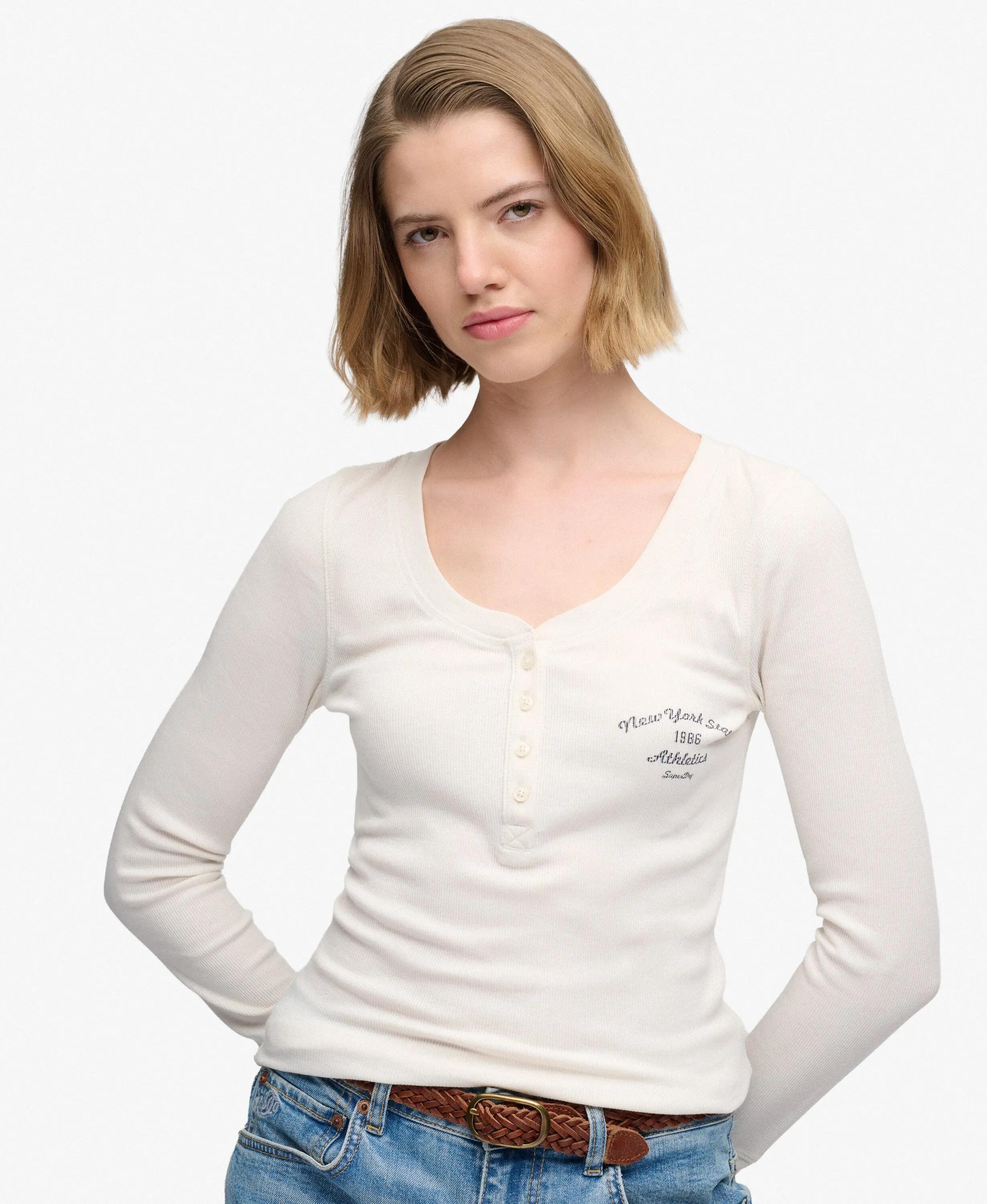 superdry Button-Down Lange Mouw Top Slim Fit – Desert Bone Off White 2/7