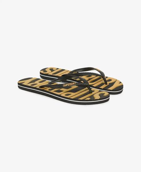 superdry Klapki Vintage Vegan z Gumy – BLACK/GOLD
