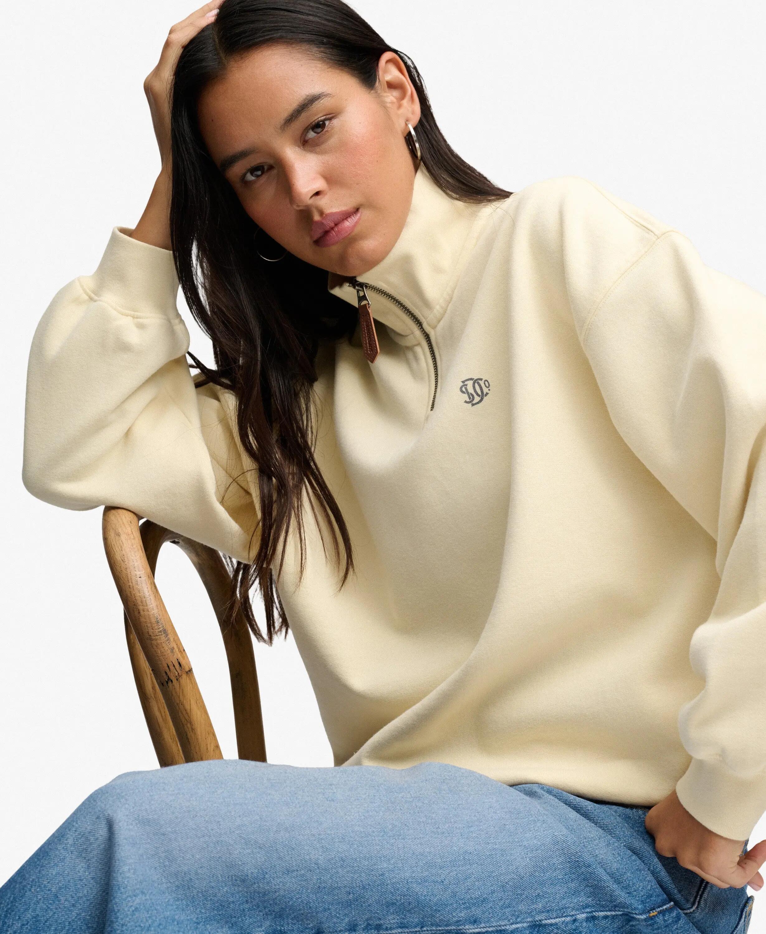 superdry Felpa Luxe Casual mezza zip – Natural Cream 3/6