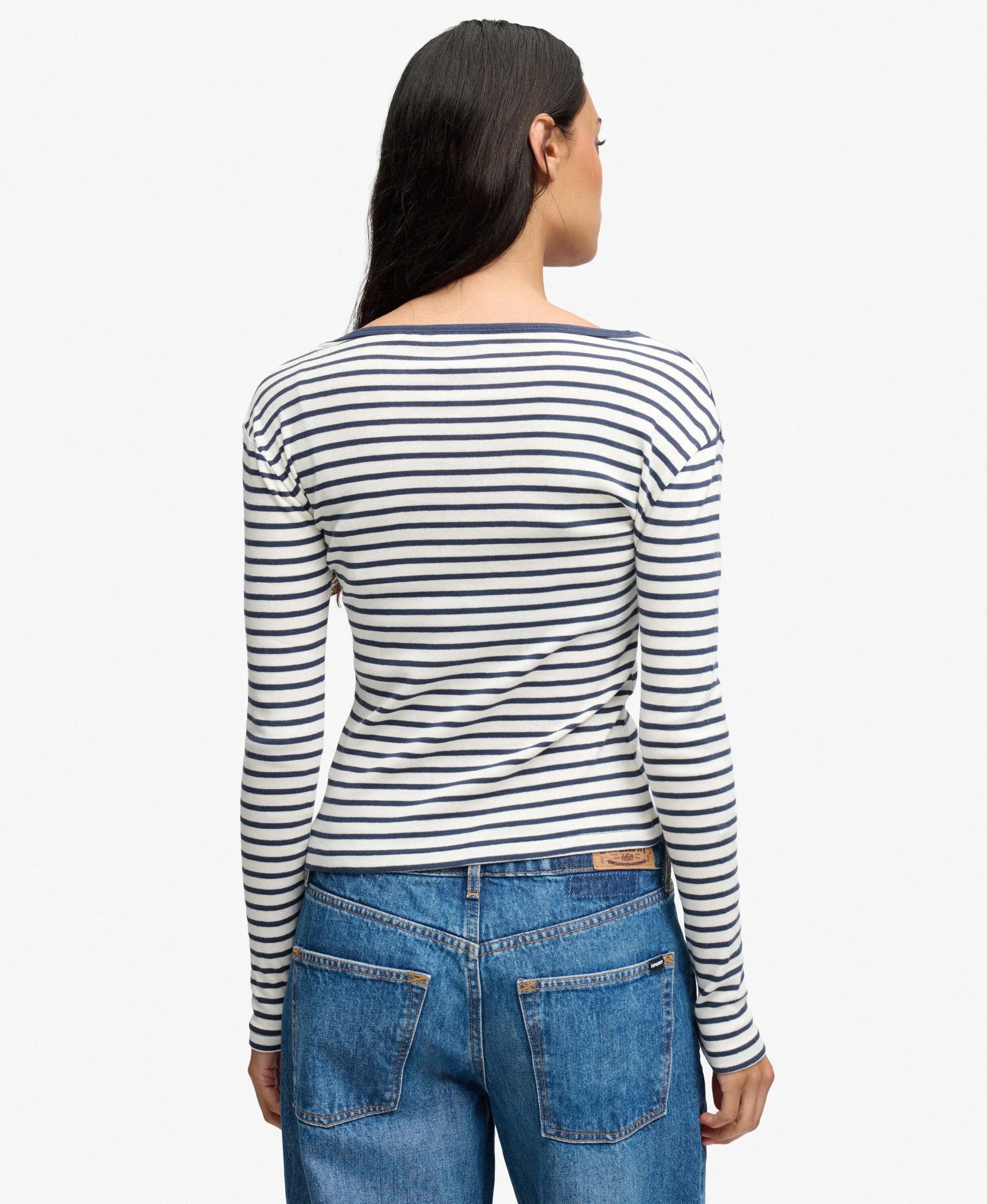 superdry T-shirt manches longues côtelée slim à rayures – Standard Navy Stripe 5/5