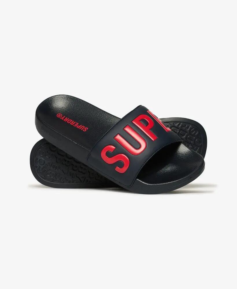 superdry Pool Sliders con fascia imbottita e grande grafica – NAUTICAL NAVY 3/4