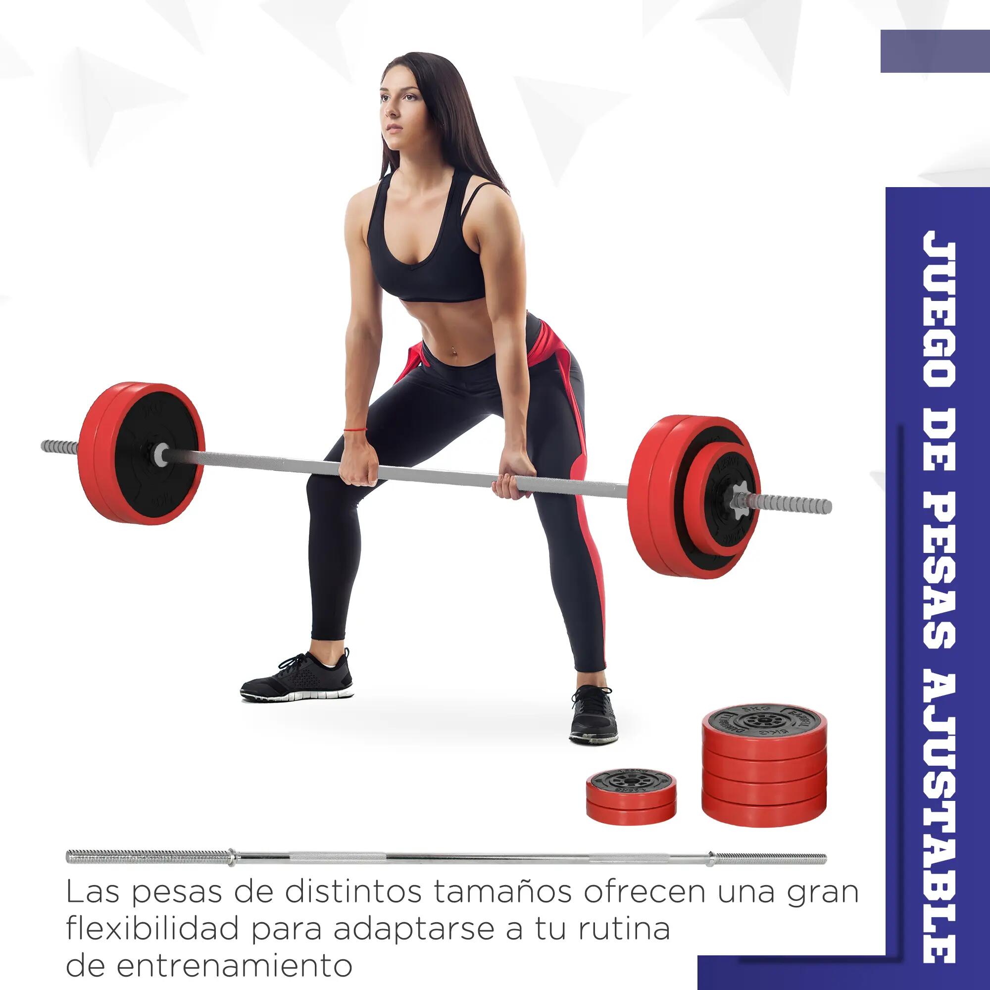 Kit de musculation - Fitness - Barre et disques modulables 30 kg - Rouge 6/6