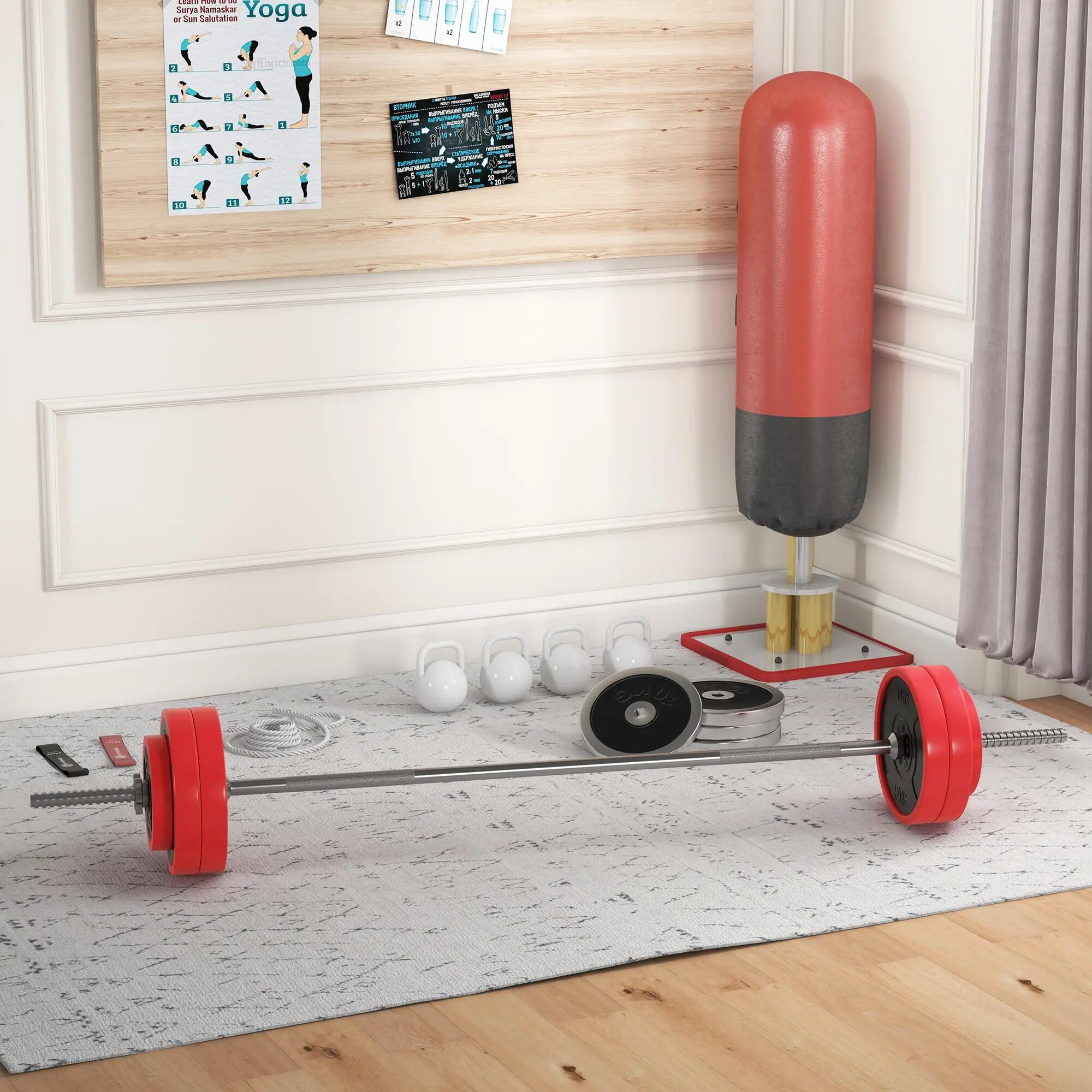 Kit de musculation - Fitness - Barre et disques modulables 30 kg - Rouge 4/6