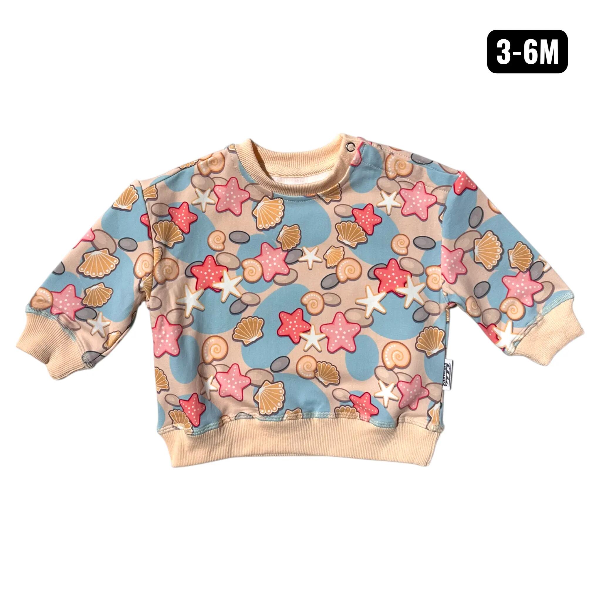 Criança Surf Sweatshirt Leve Algodão Estampado Conchas Sandy Beach 3/4