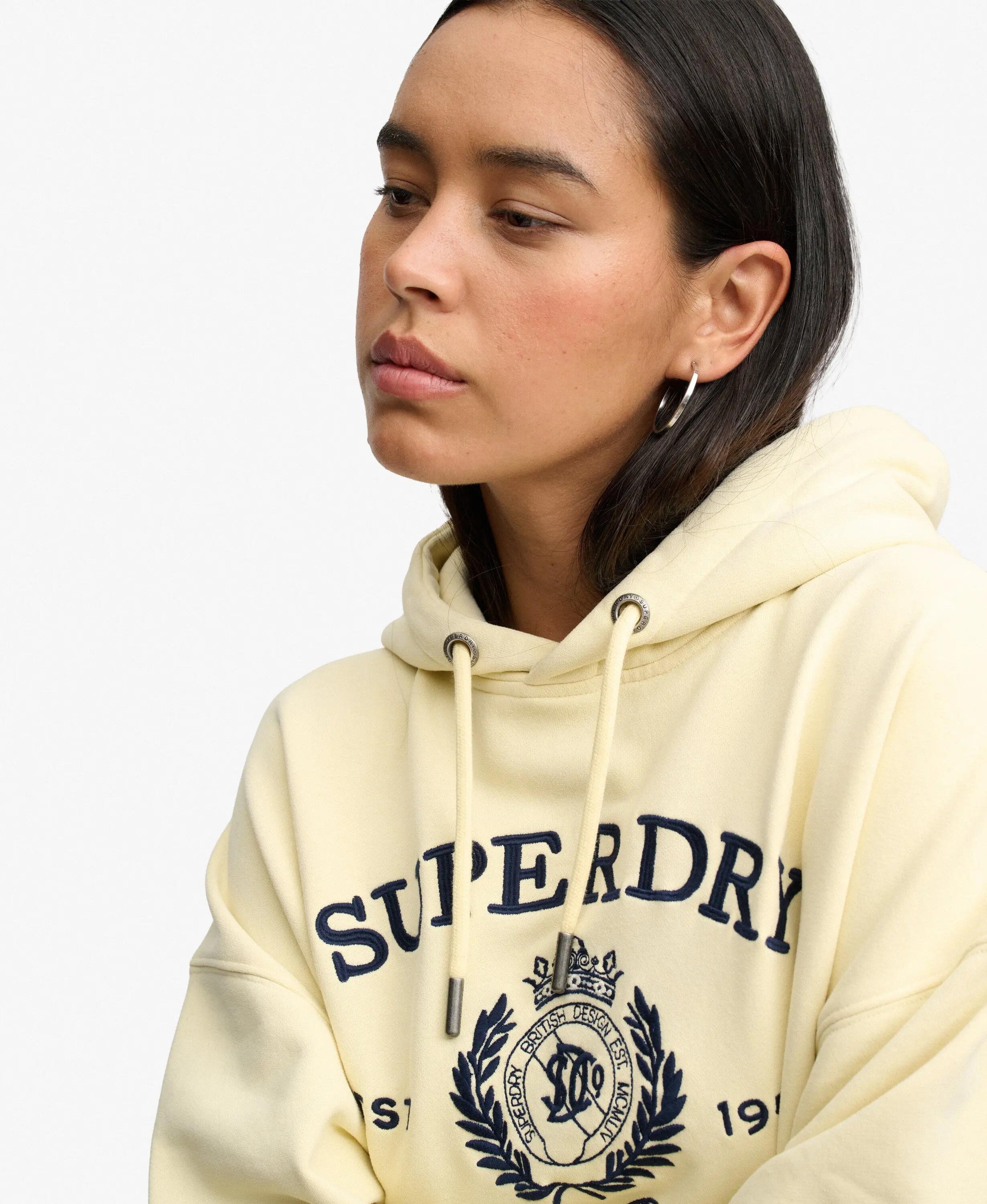 superdry Felpa con cappuccio Luxe Casual oversize ricamata – Double Cream/Navy 4/5