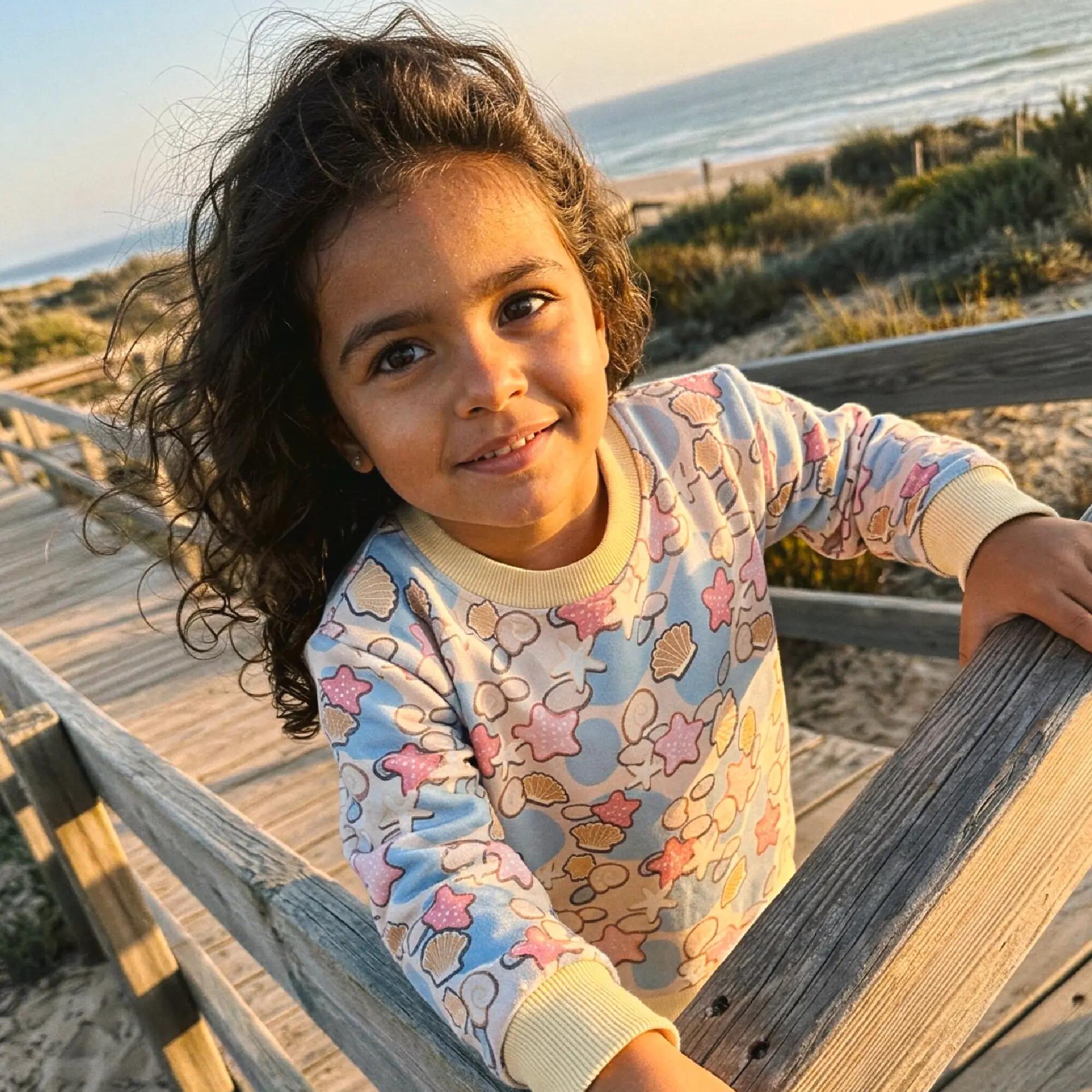 Criança Surf Sweatshirt Leve Algodão Estampado Conchas Sandy Beach 2/4