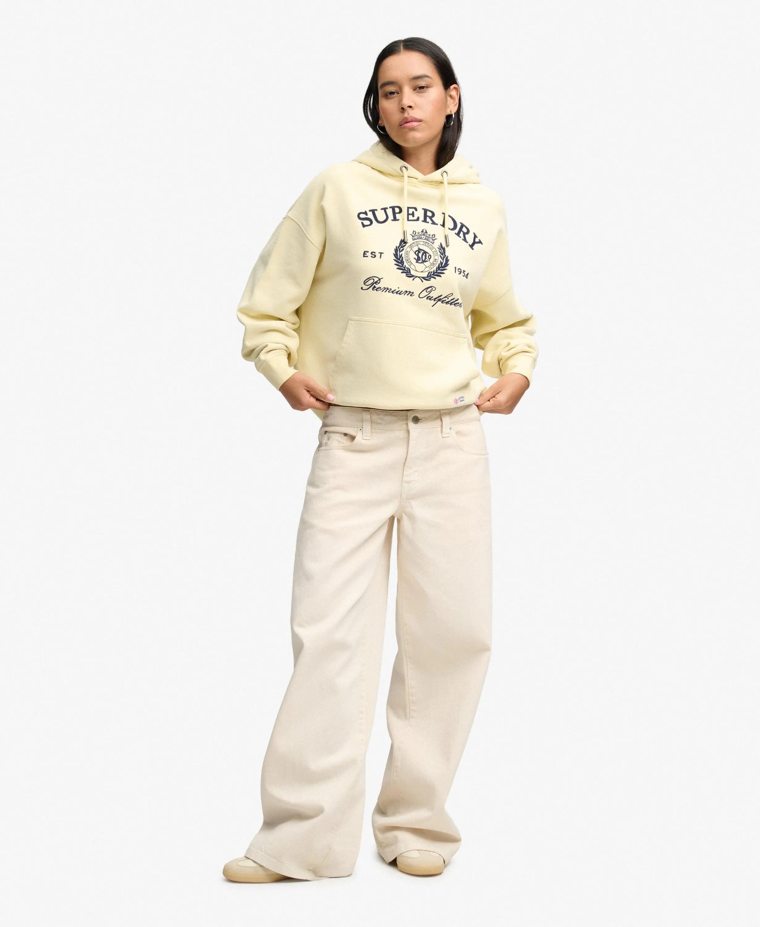superdry Felpa con cappuccio Luxe Casual oversize ricamata – Double Cream/Navy 3/5