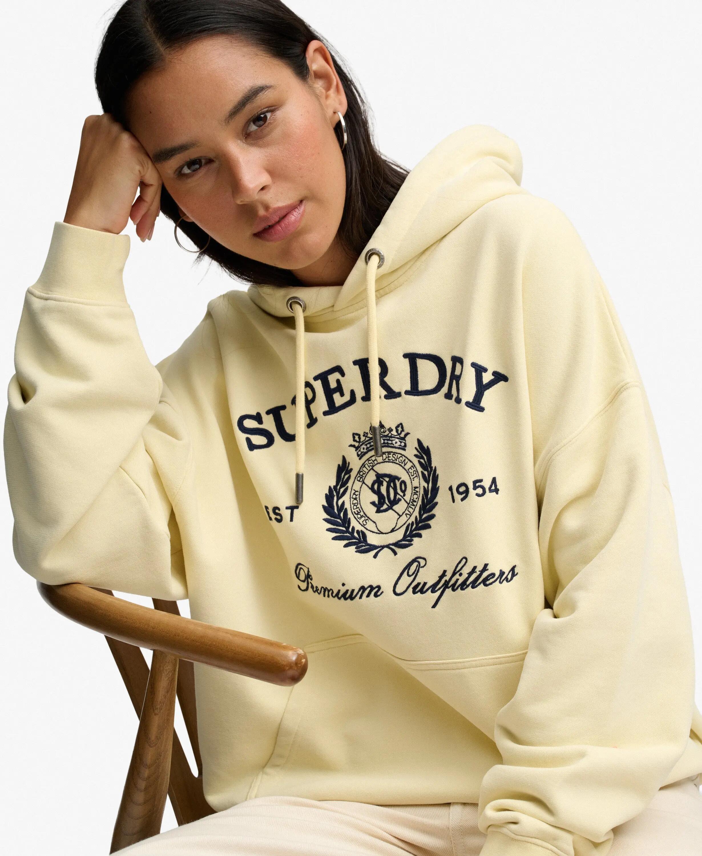 superdry Felpa con cappuccio Luxe Casual oversize ricamata – Double Cream/Navy 2/5