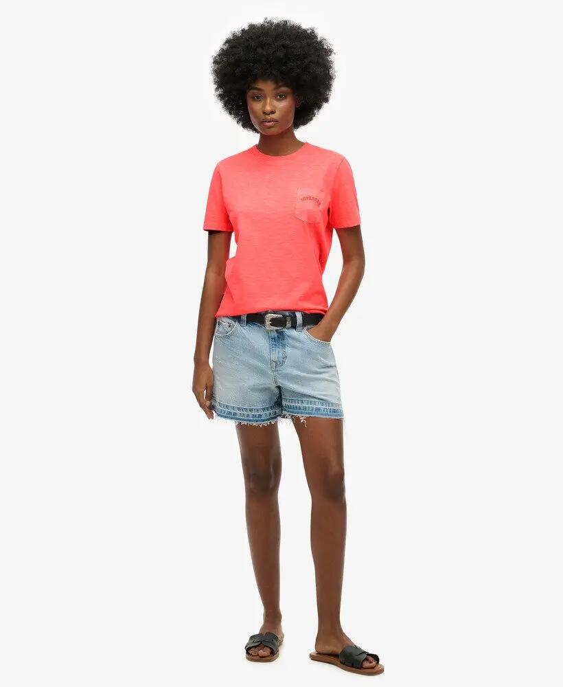 superdry T-shirt mulher Essential Logo Gd Pocket 100% algodão biológico – Fiery 2/5