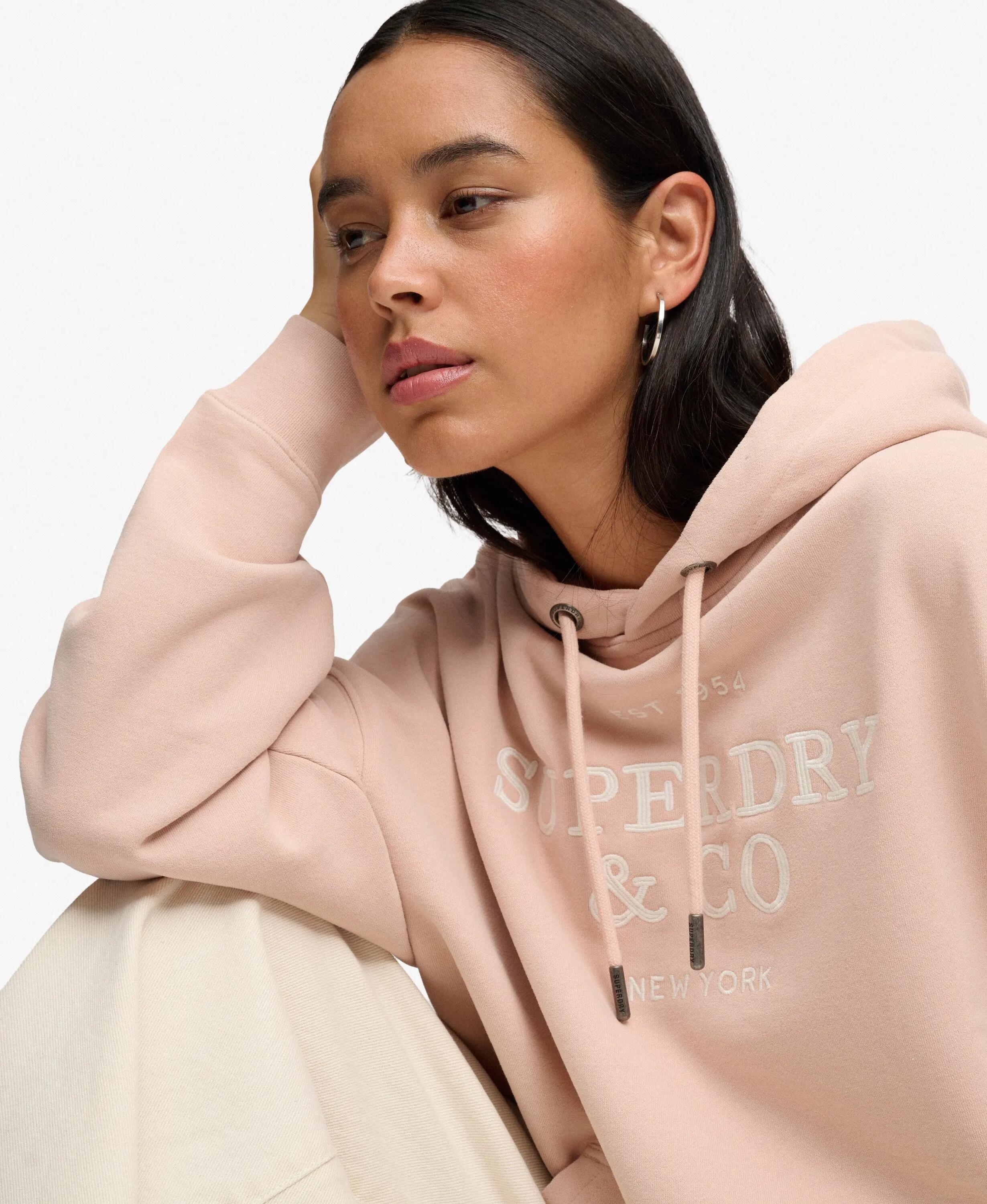 superdry Felpa con cappuccio Luxe Casual ricamata taglio oversize – Rose Dust 3/6