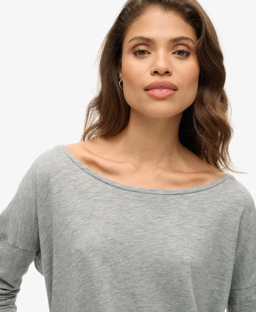 superdry Top de manga larga en jersey de algodón y TENCEL™ – Smoke Grey Marl 3/6