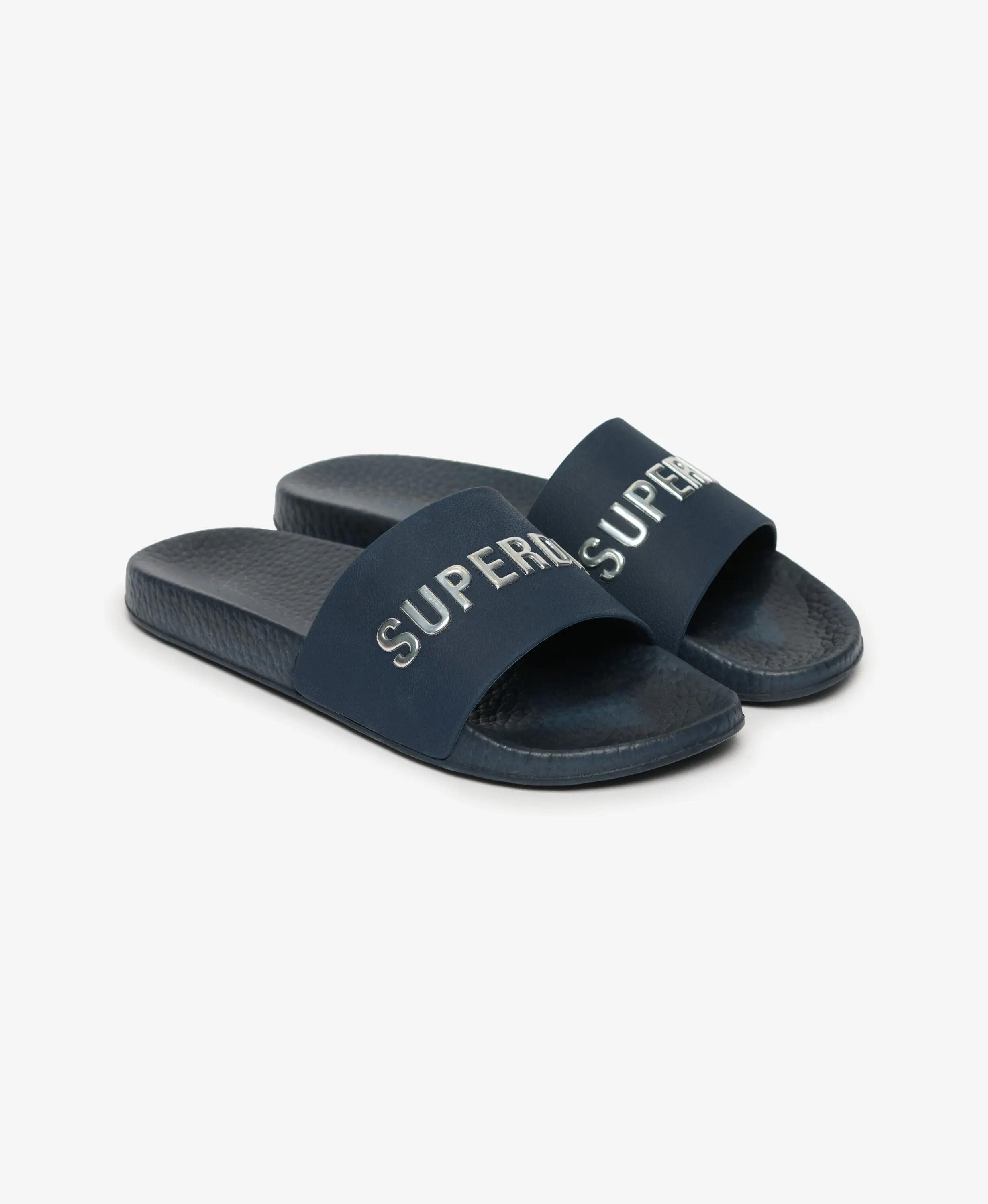 superdry Claquettes Premium Métalliques à Semelle Moulée – Blueberry Navy/Silver 1/7