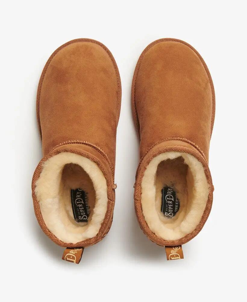 superdry Suede Sherpa Mini Boot van suède met schapenvacht voering – TAN 6/7
