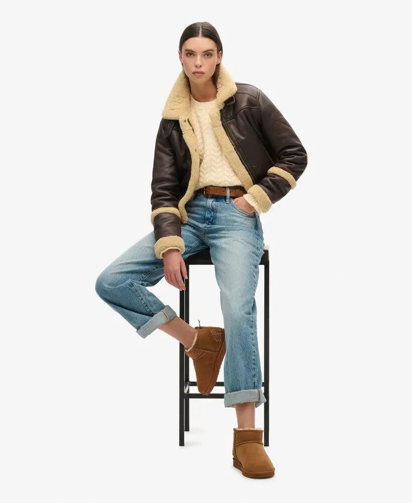 superdry Suede Sherpa Mini Boot van suède met schapenvacht voering – TAN 2/7