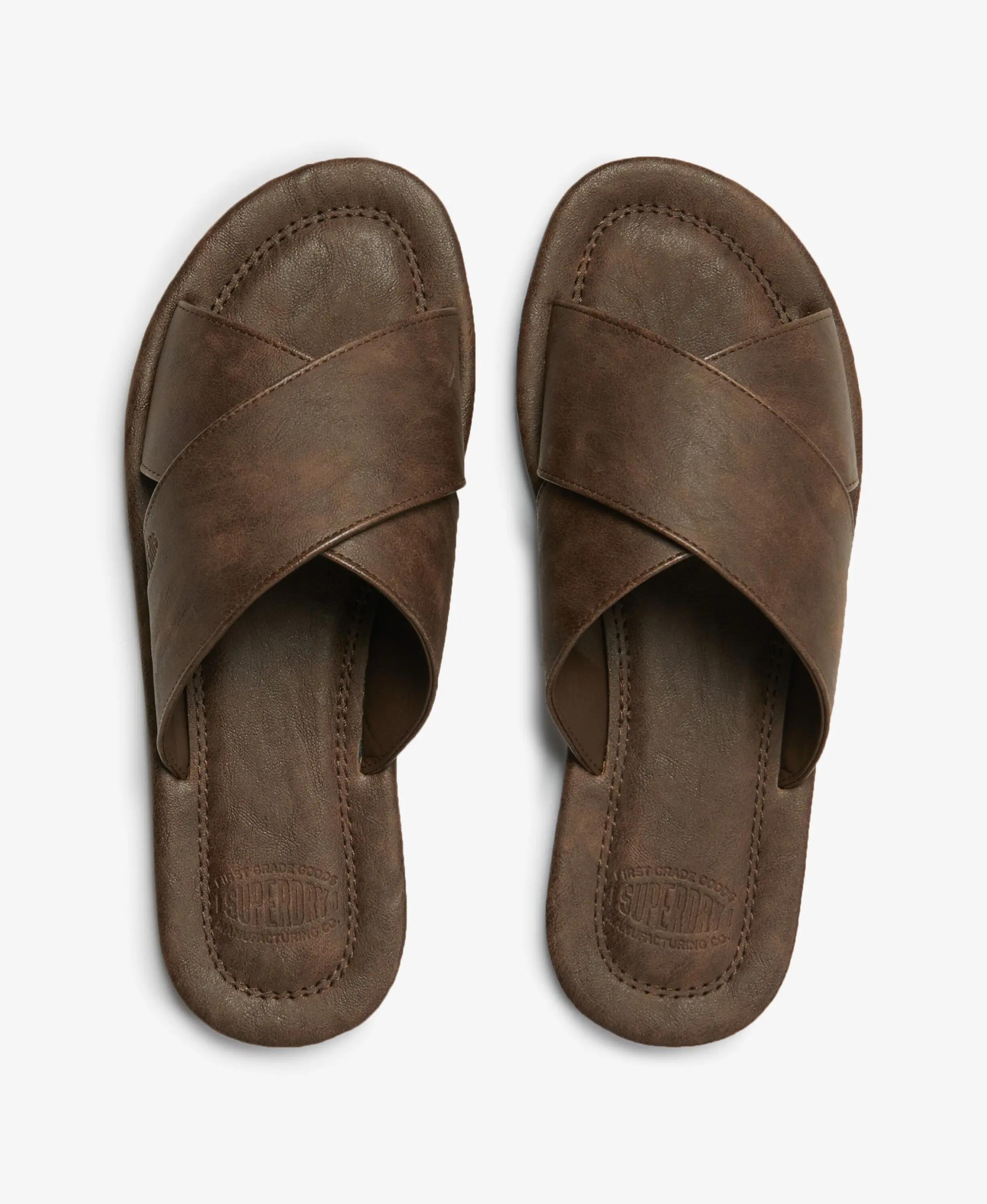 superdry Chinelos Vintage Cross Strap em pele sintética – DARK BROWN 7/7