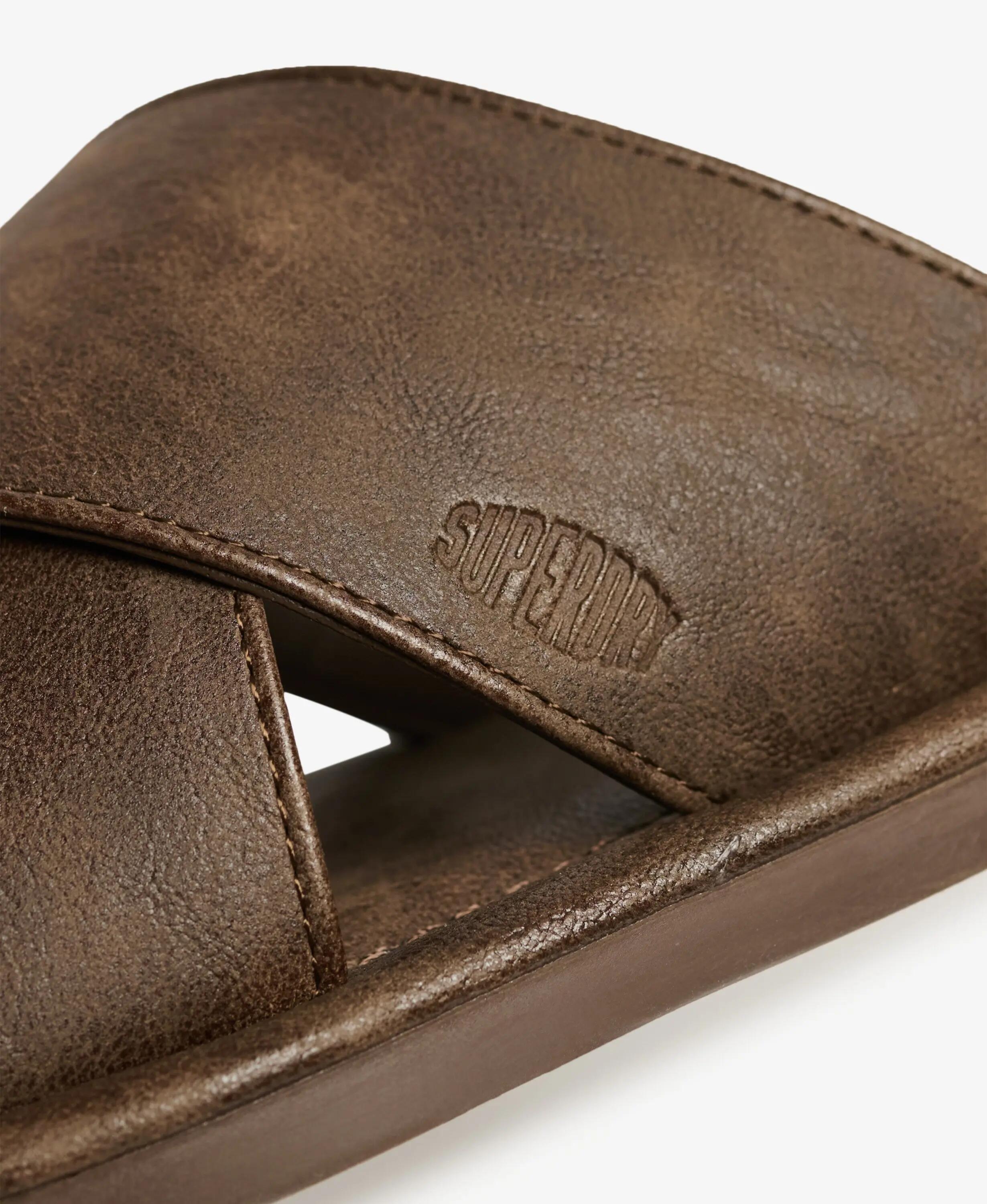 superdry Chinelos Vintage Cross Strap em pele sintética – DARK BROWN 6/7