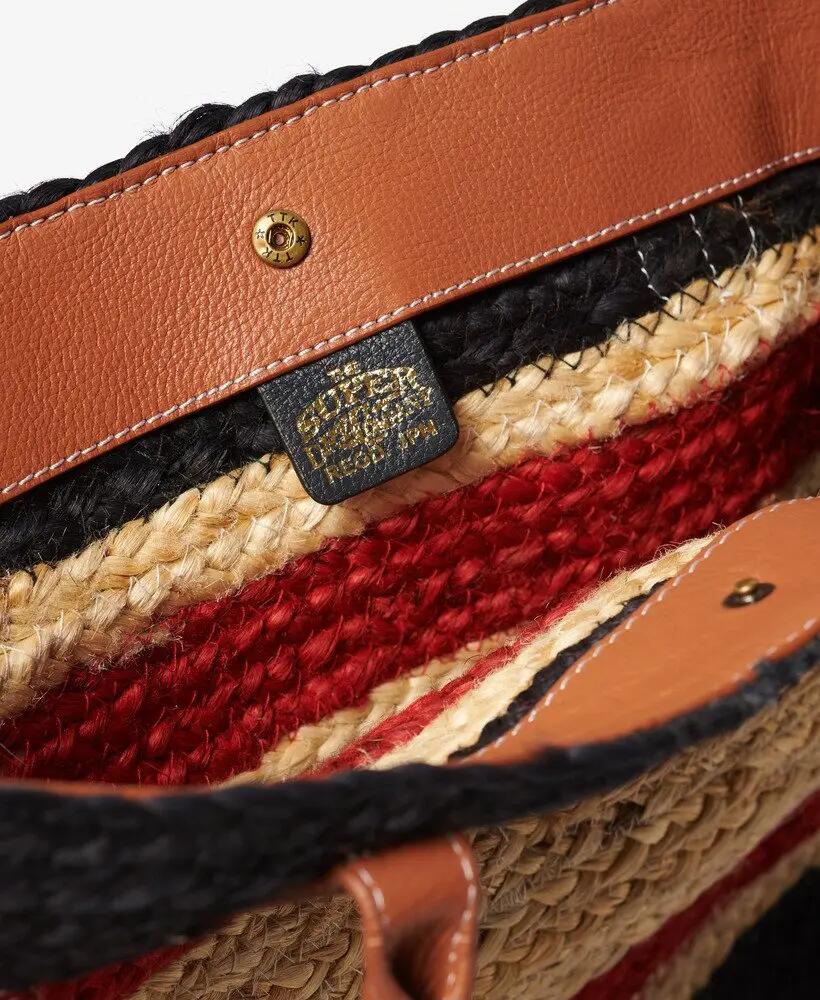superdry Raffia Luxe Tote van jute met leren afwerking – Eclipse Navy/Red/Ecru 6/6