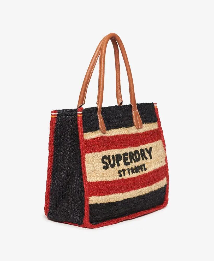 superdry Raffia Luxe Tote van jute met leren afwerking – Eclipse Navy/Red/Ecru 4/6