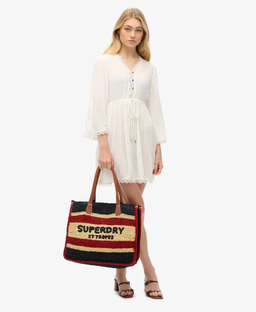 superdry Raffia Luxe Tote van jute met leren afwerking – Eclipse Navy/Red/Ecru 3/6