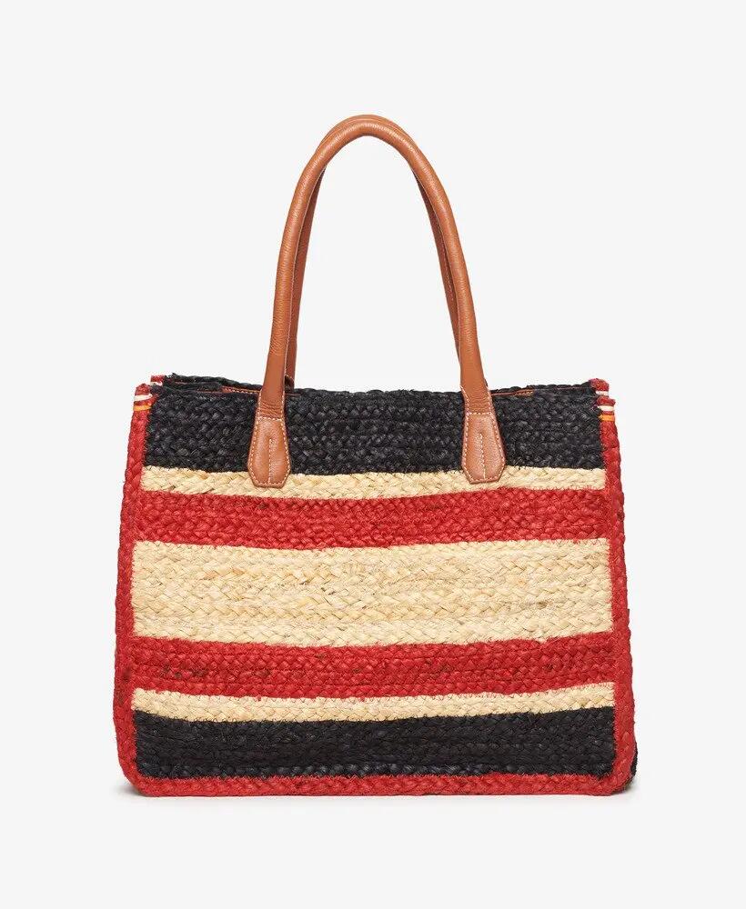 superdry Raffia Luxe Tote van jute met leren afwerking – Eclipse Navy/Red/Ecru 2/6