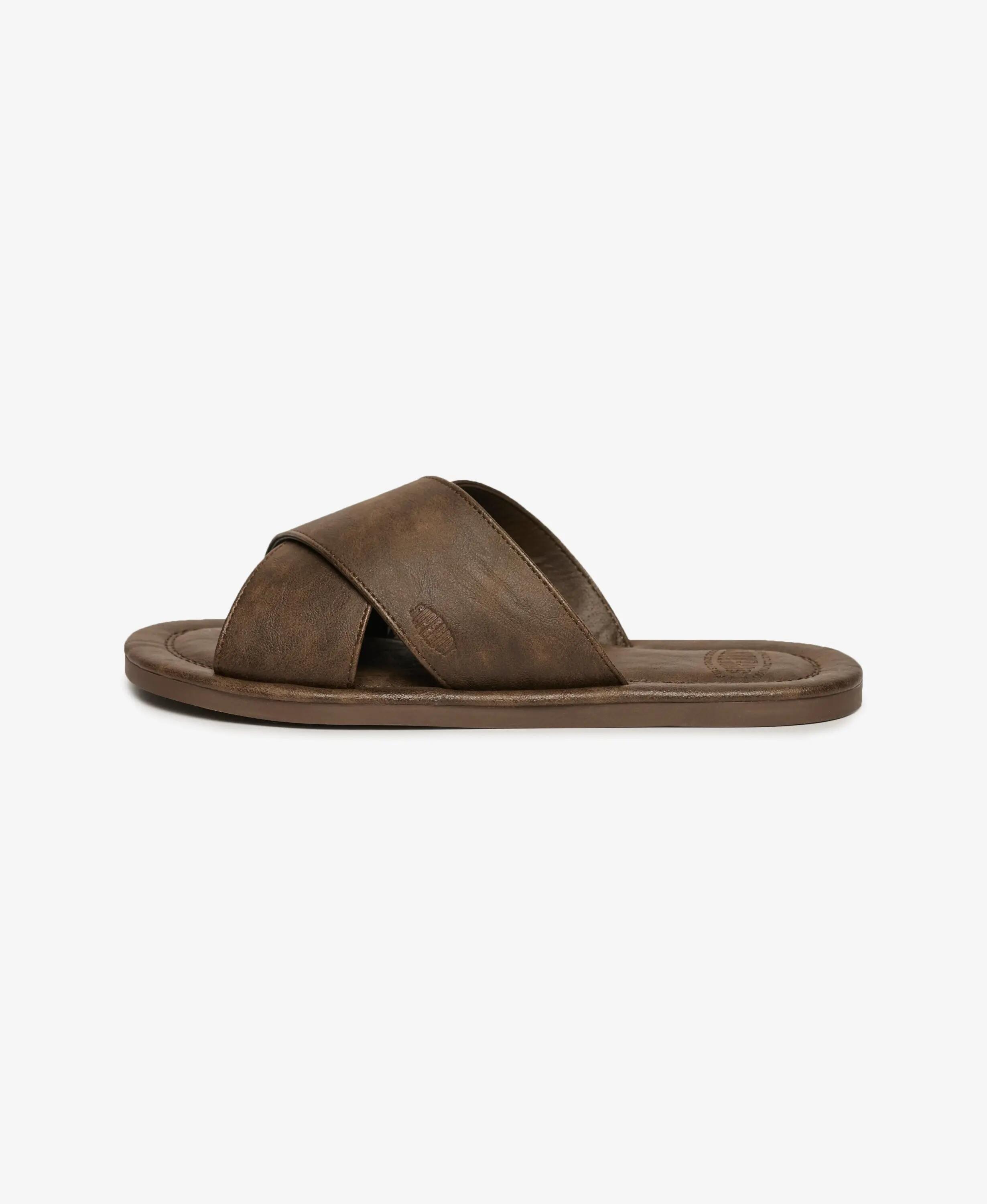 superdry Chinelos Vintage Cross Strap em pele sintética – DARK BROWN 4/7