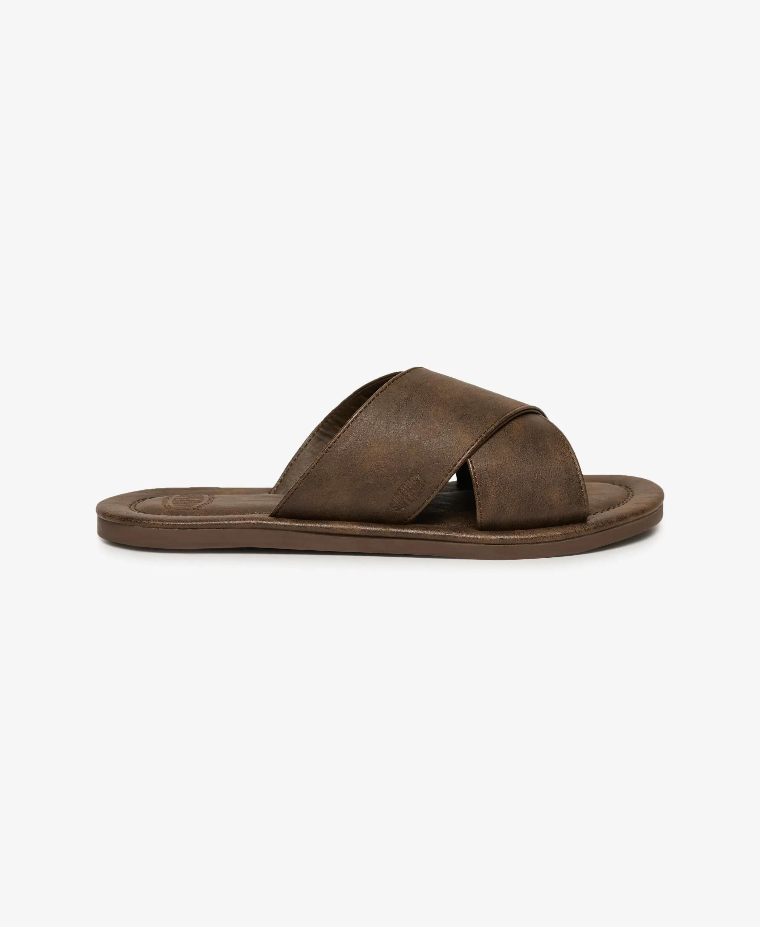 superdry Chinelos Vintage Cross Strap em pele sintética – DARK BROWN 3/7