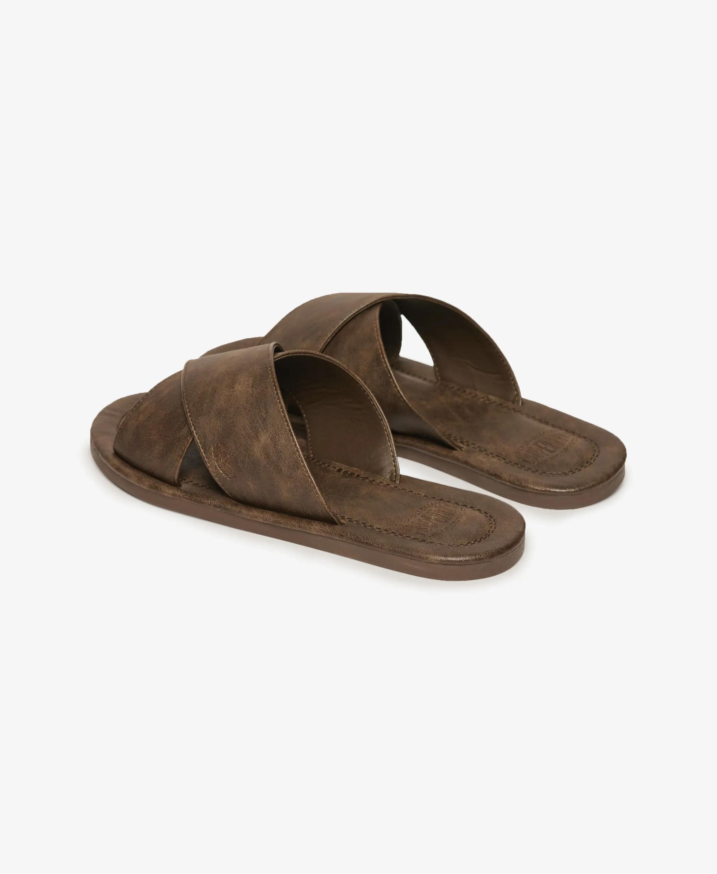 superdry Chinelos Vintage Cross Strap em pele sintética – DARK BROWN 2/7