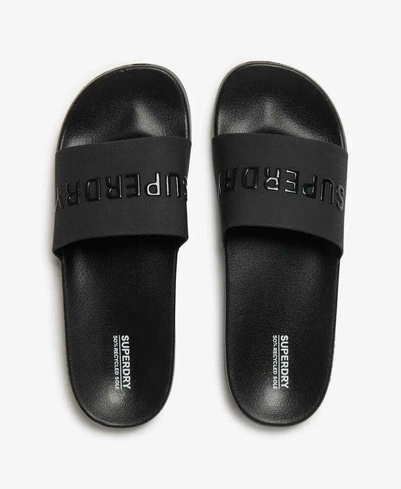 superdry Logo Pool Sliders – chinelos leves e confortáveis – BLACK/BLACK 6/7