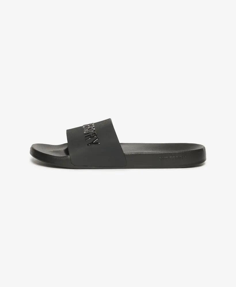 superdry Logo Pool Sliders – chinelos leves e confortáveis – BLACK/BLACK 5/7