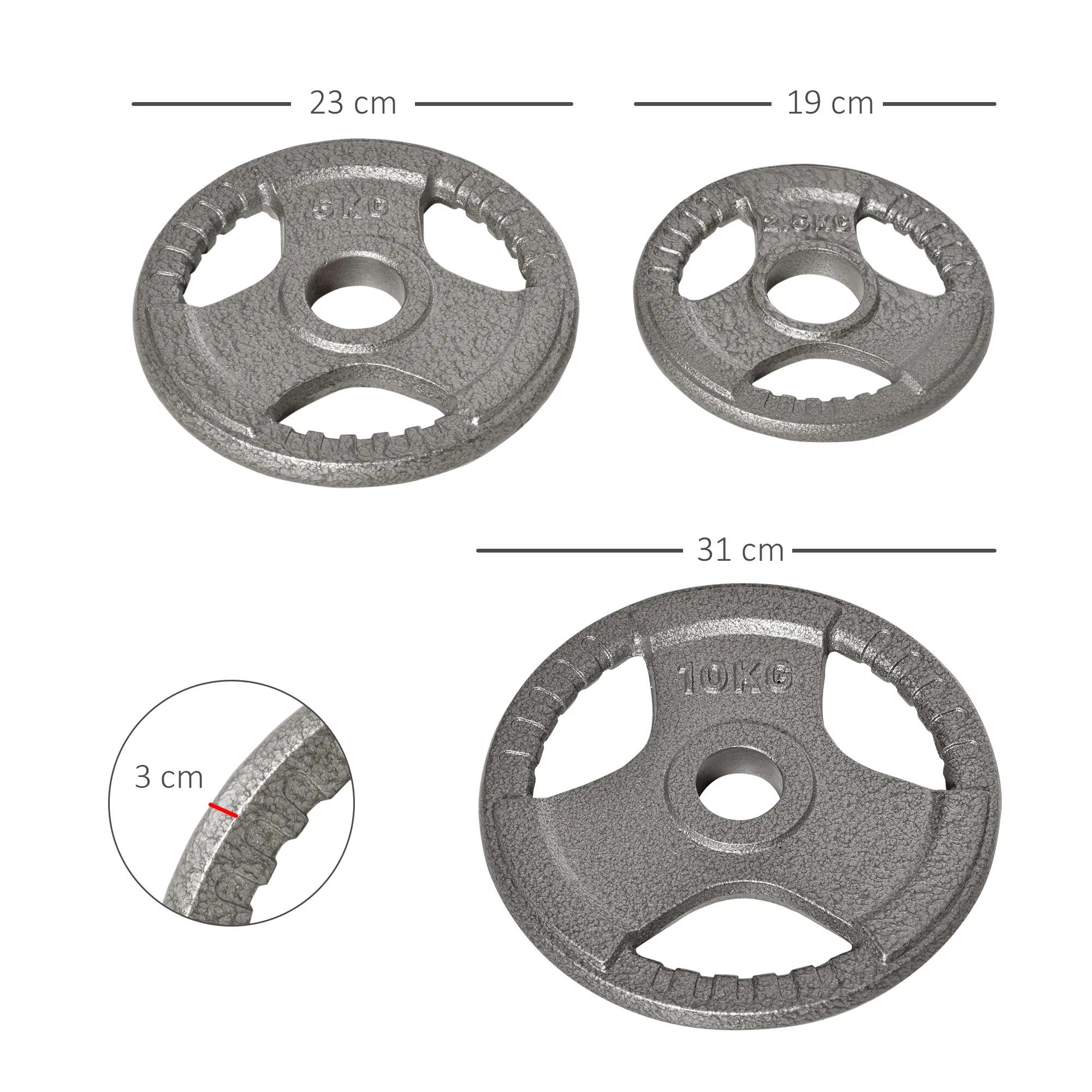 Ensemble de 6 disques de musculation en acier, poids total 35 kg (2 x 10 kg, 2 x 5/9