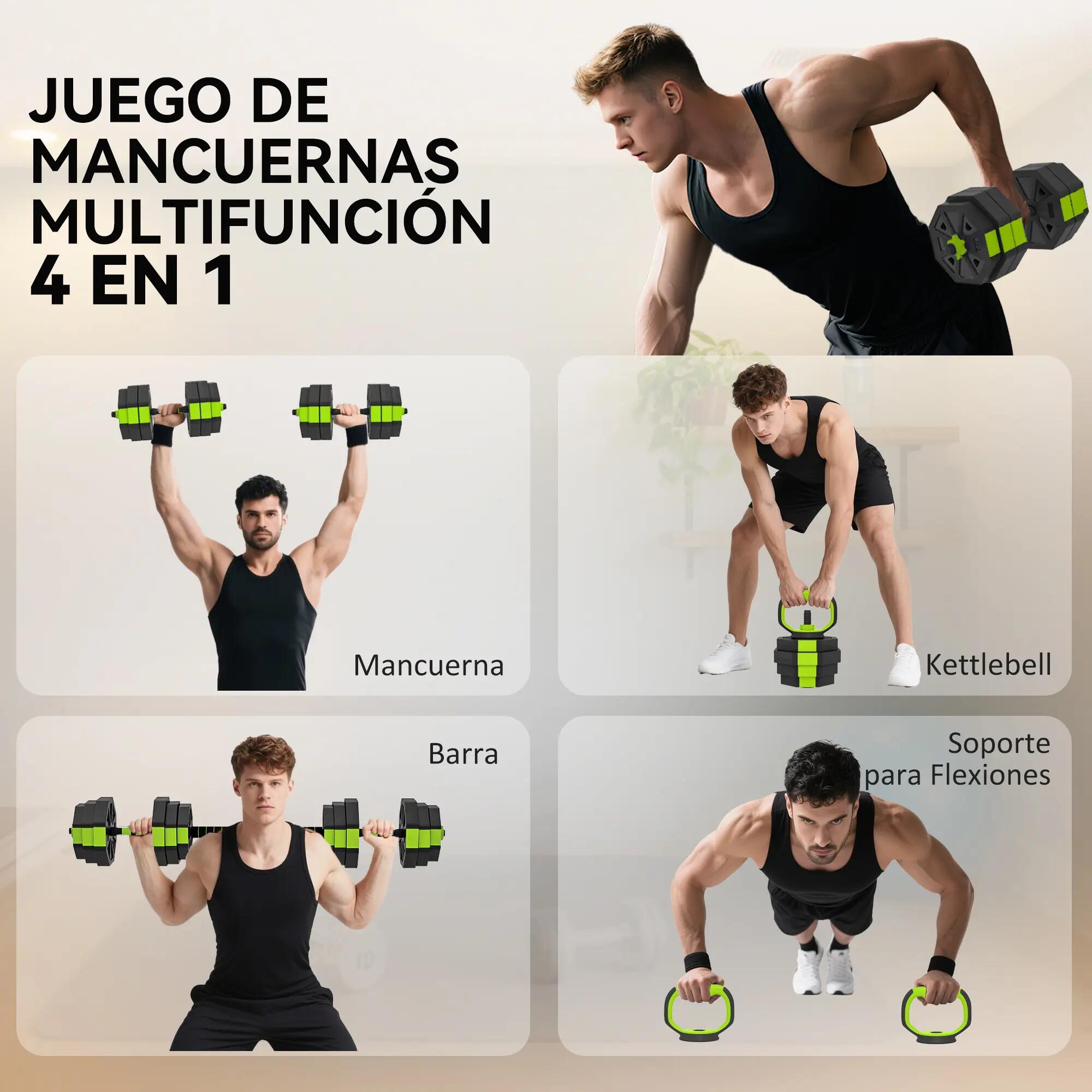 Ensemble d'haltères réglables 25 kg 6 en 1 comprenant kettlebell, barre d'haltèr 6/9