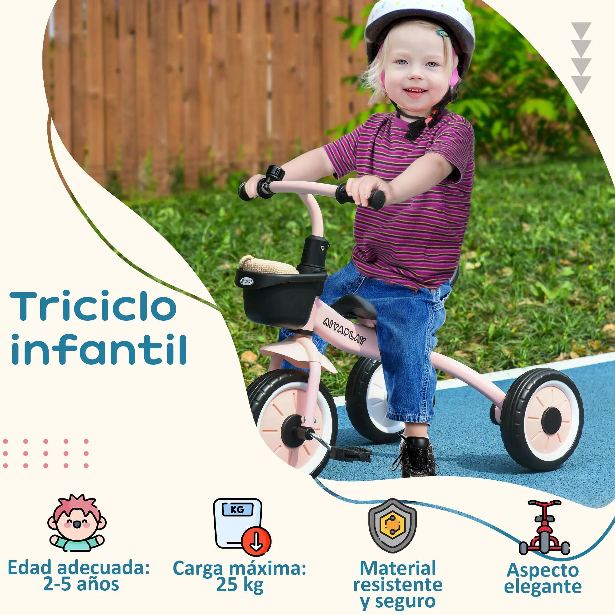 Tricycle enfant - Mixte - Selle réglable, panier - Rose 6/6