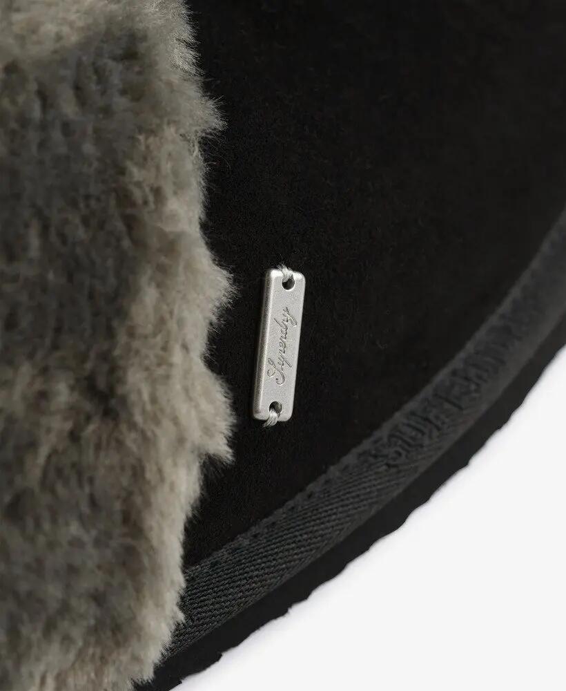 superdry Mule Slipper – echtes Lammleder, Kunstfellfutter – BLACK/GREY 6/7