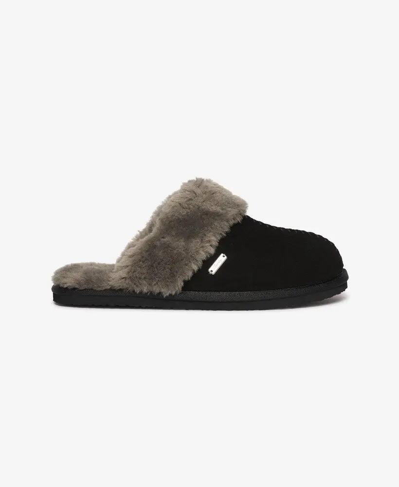 superdry Mule Slipper – echtes Lammleder, Kunstfellfutter – BLACK/GREY 3/7