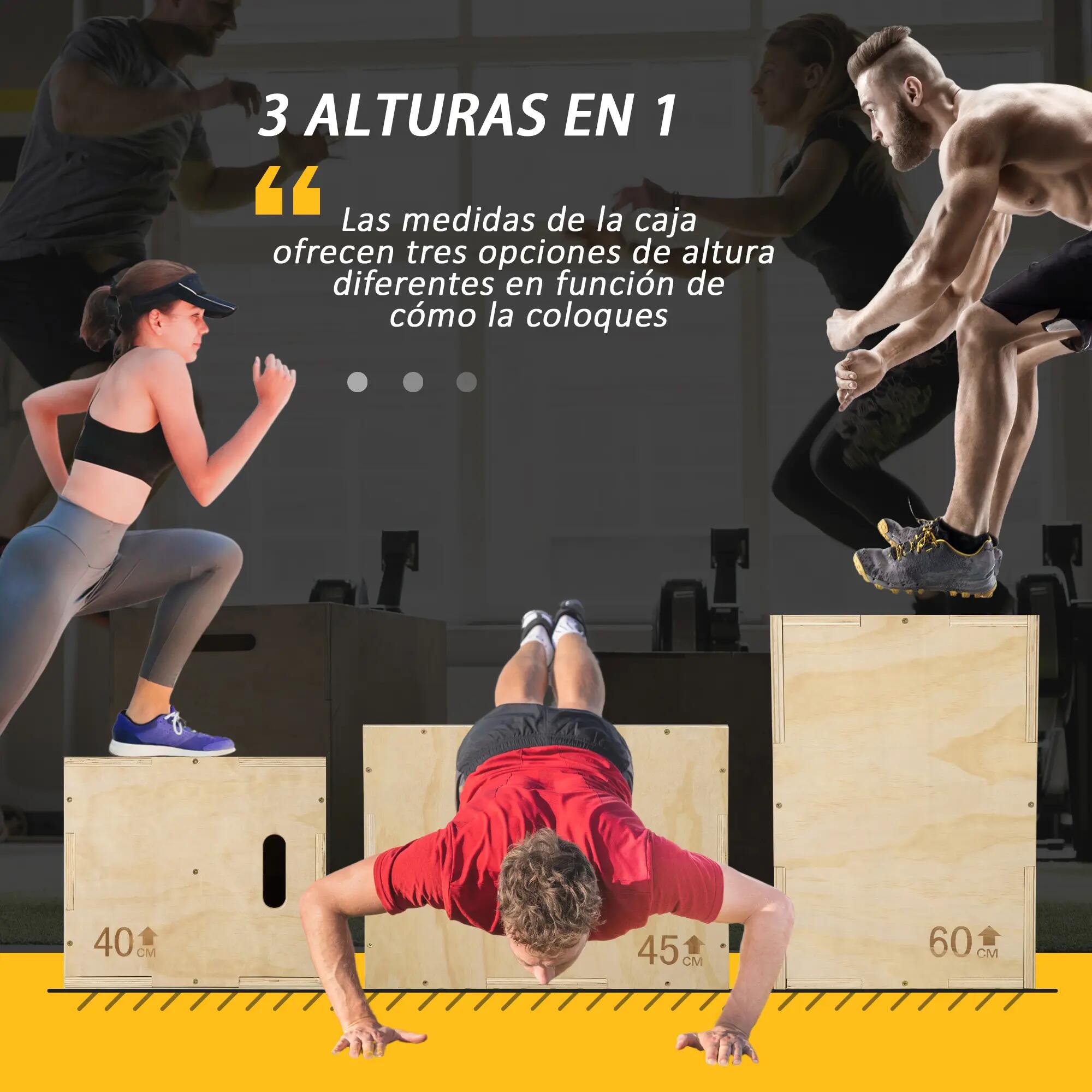 Caisse saut 3 en 1 bois 2 poignées creuses 120 kg maison bureau gym 45x40x60 cm 6/6