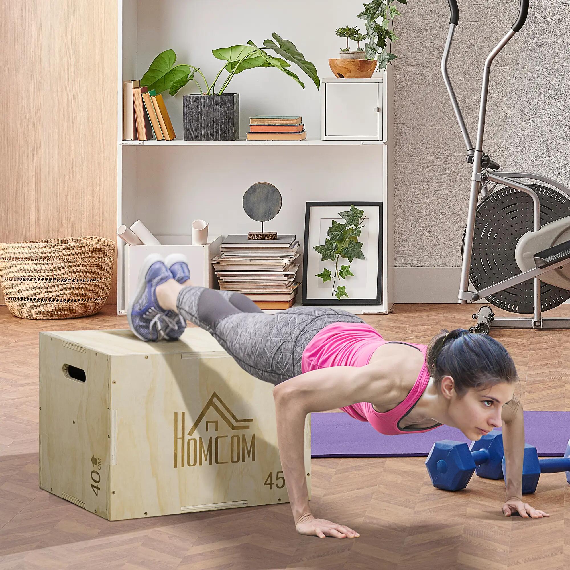 Caisse saut 3 en 1 bois 2 poignées creuses 120 kg maison bureau gym 45x40x60 cm 4/6
