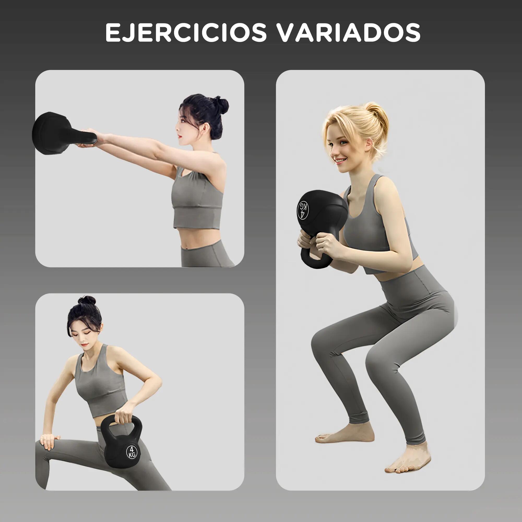 Kettlebell - Fitness - 4 kg, poignée large, base plate - Noir 6/6