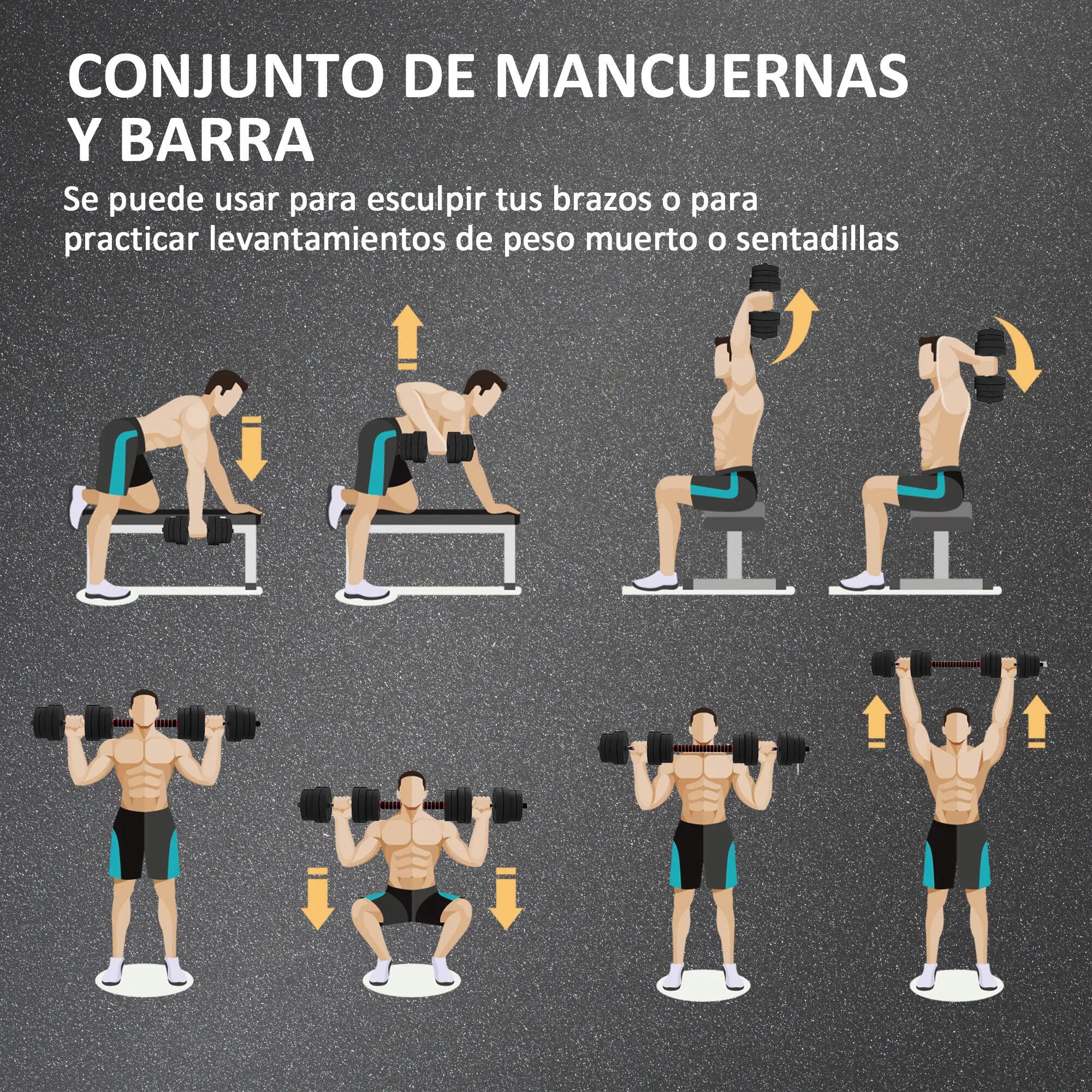 Haltères réglables 2 en 1 de 30 kg avec barres de connexion et poignées antidéra 6/9