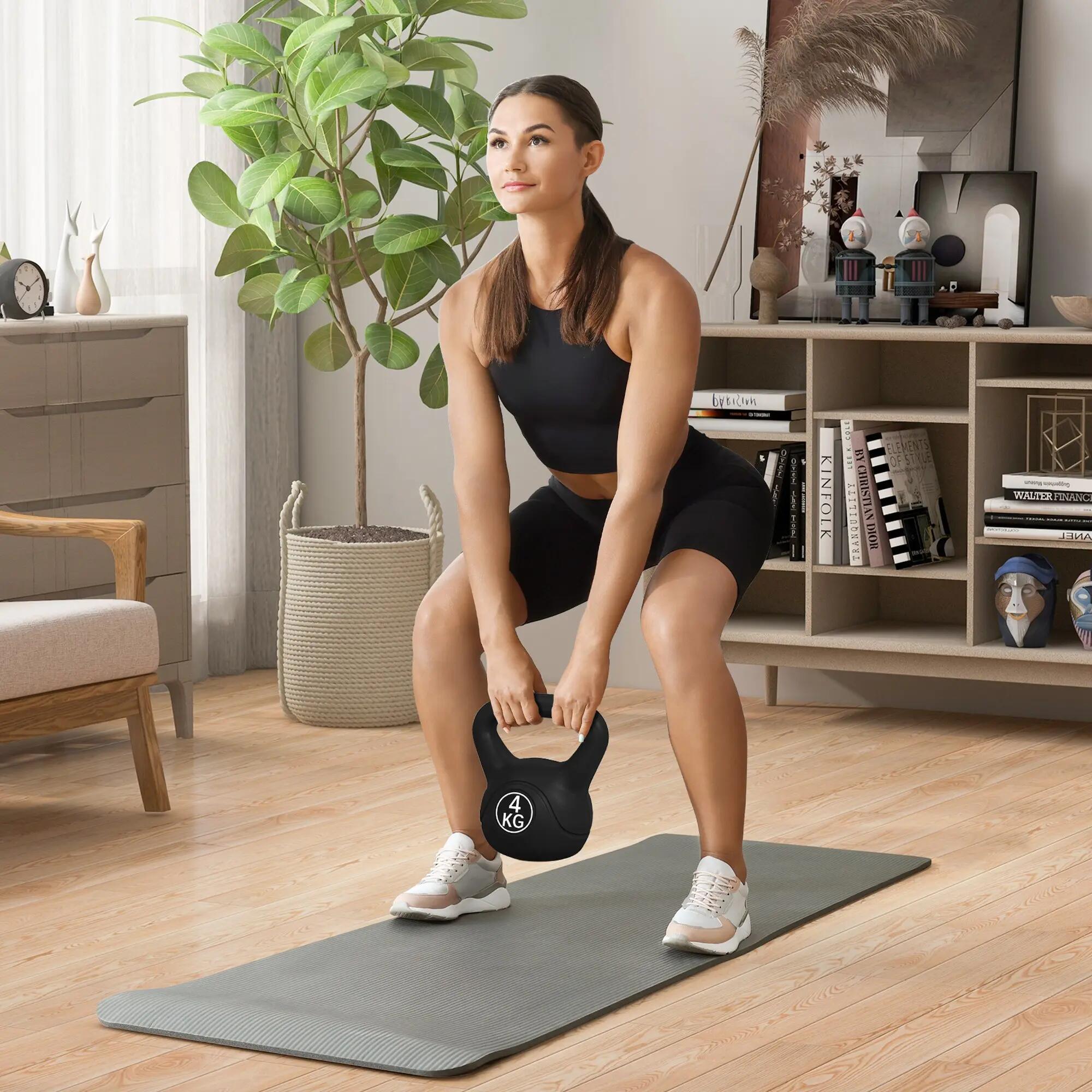 Kettlebell - Fitness - 4 kg, poignée large, base plate - Noir 4/6