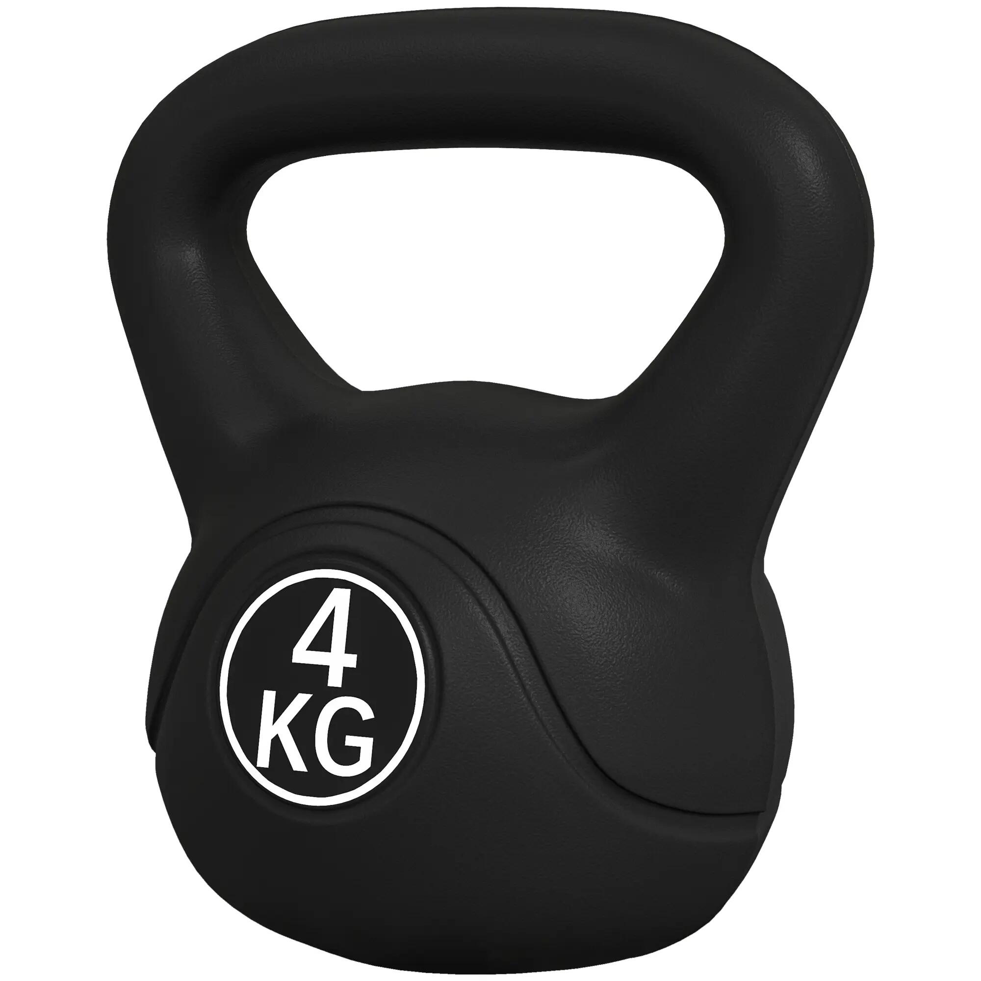 Kettlebell - Fitness - 4 kg, poignée large, base plate - Noir 2/6