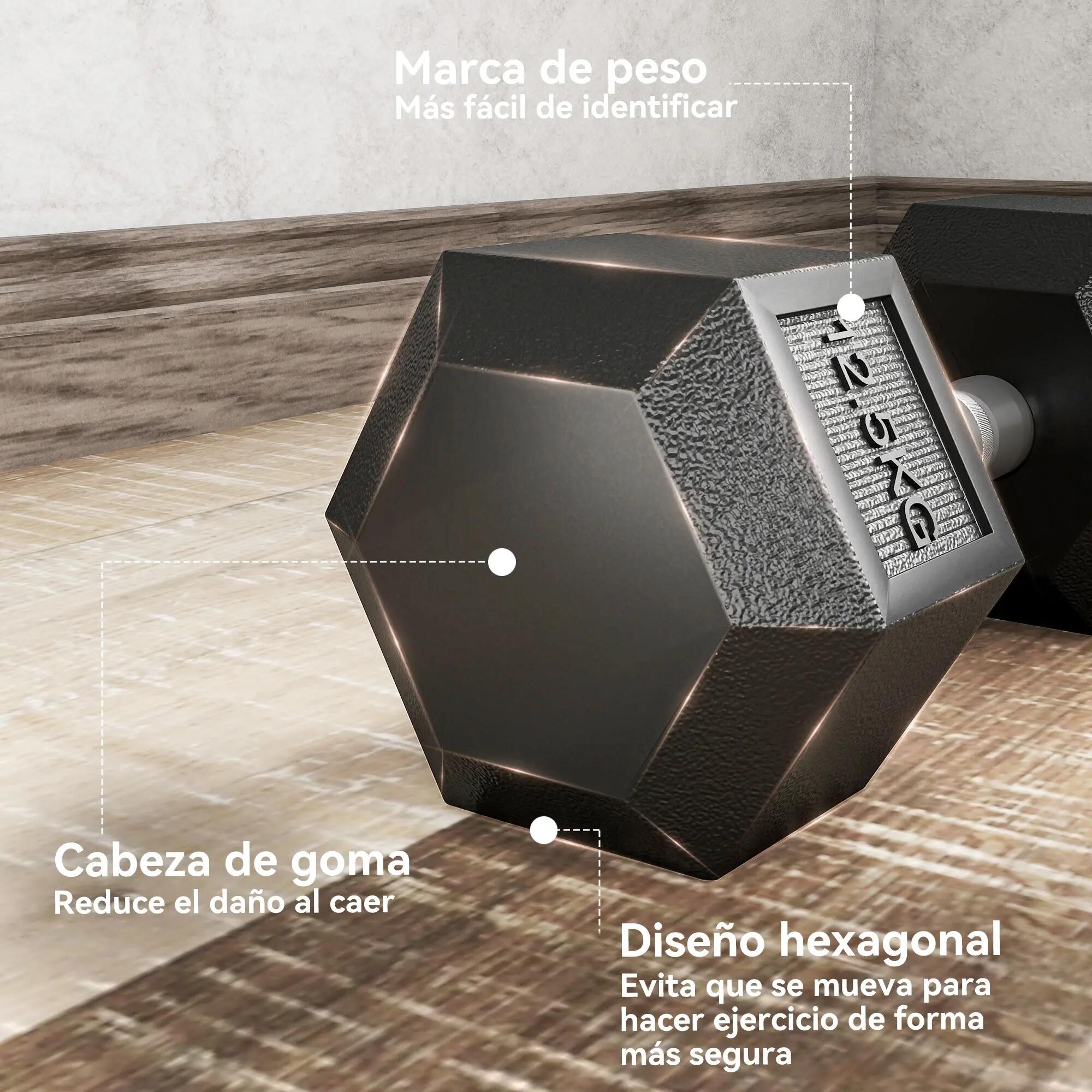 Ensemble de 2 haltères hexagonales en fonte de 12,5 kg avec revêtement en caoutc 6/9