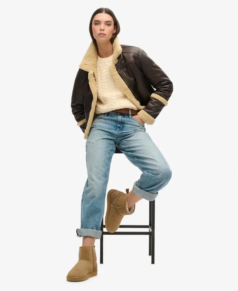 superdry bota de cano baixo em camurça com sherpa – LIGHT TAN 2/7