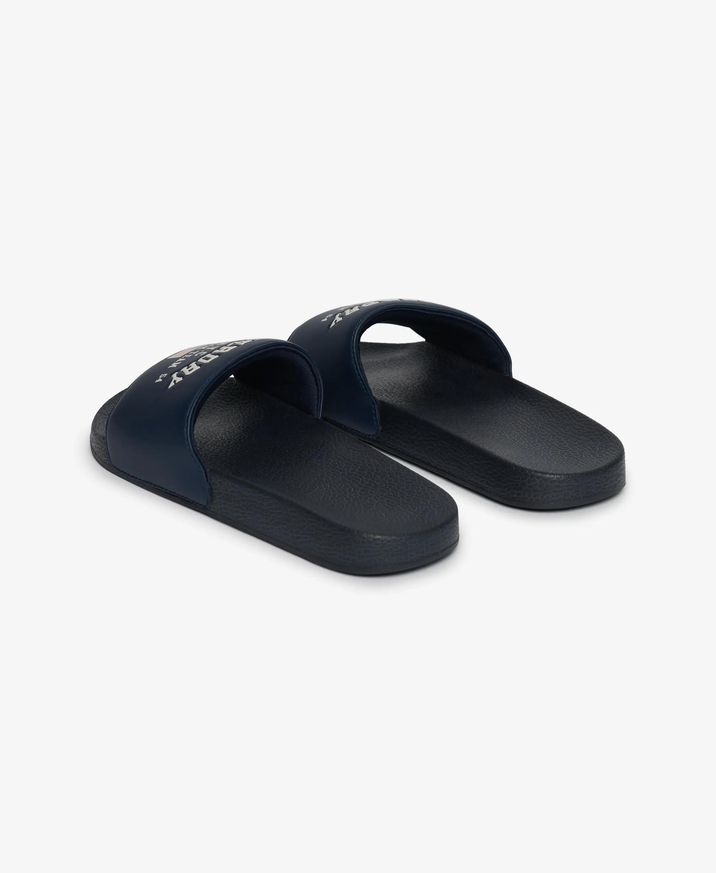 superdry Varsity Flag Pool Slides mit grafischem Riemen – ECLIPSE Marineblau 3/7