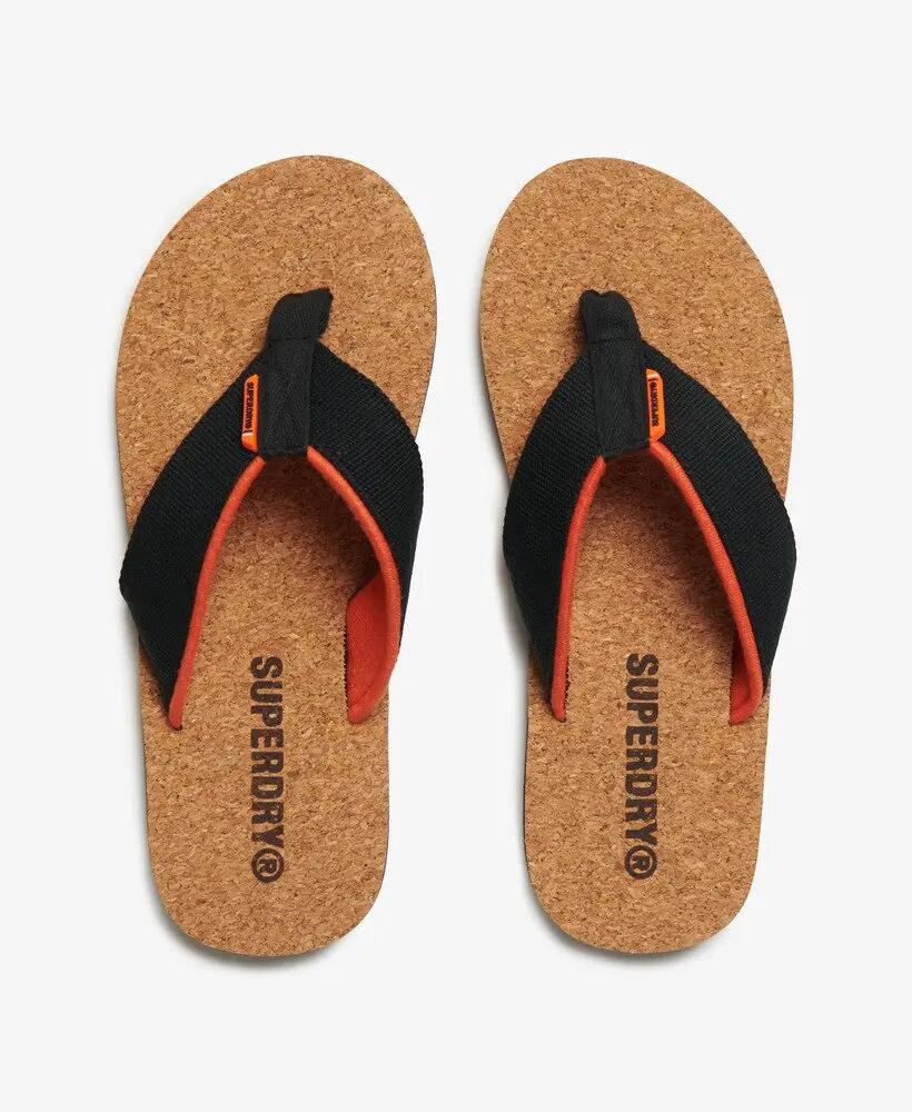superdry Cork Graphic Teenslippers met katoenen band en rubberen zool – Black 5/7