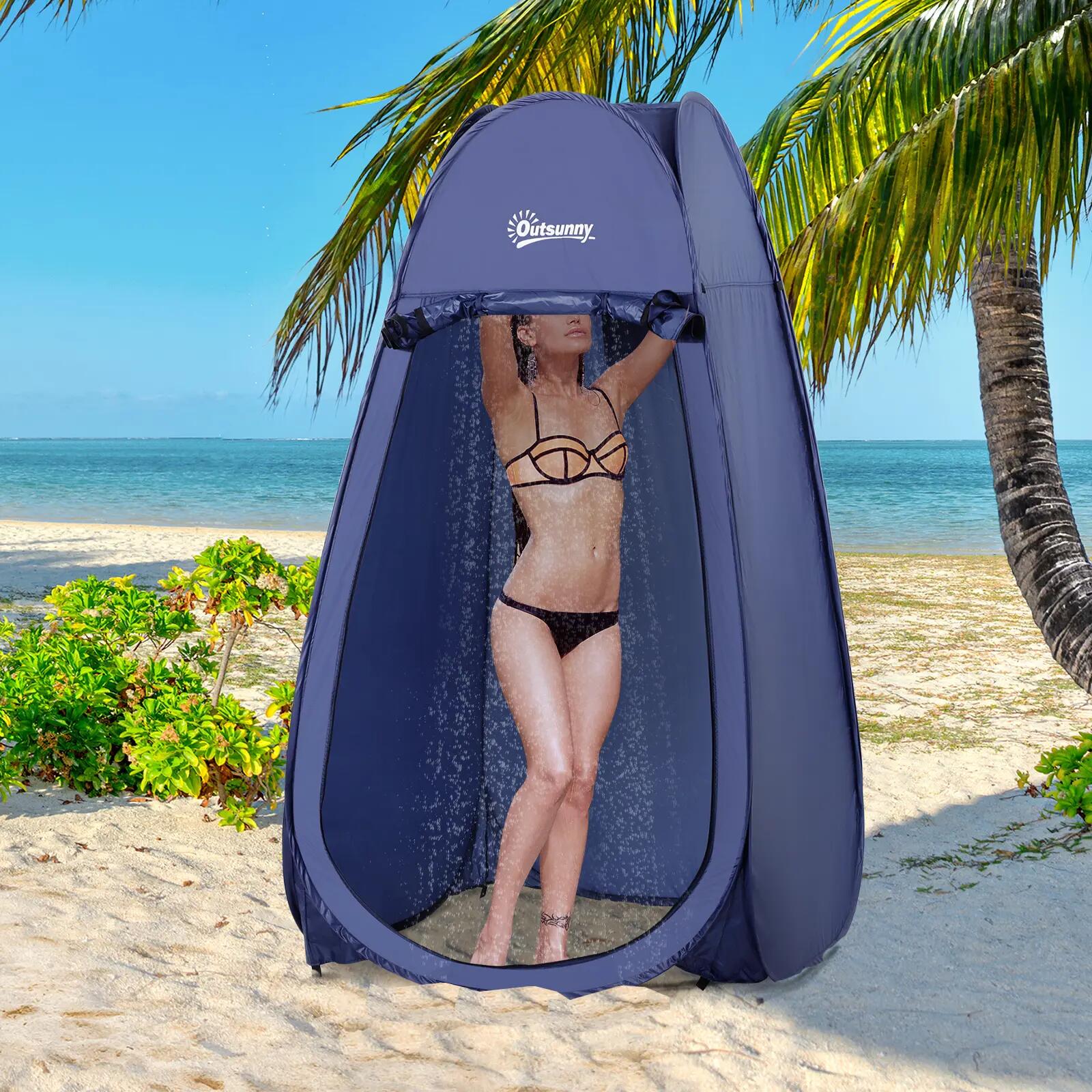 Tente douche pliable UV toit étanche poignée camping plage turquoise 4/6