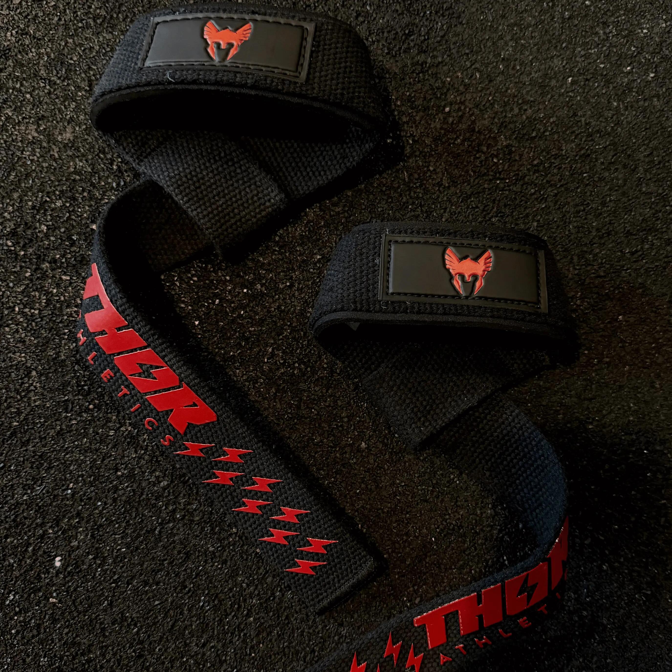 Lifting Straps - Extra Grip - Powerlifting Straps - Deadlift Straps - Zwart/Rood 3/4