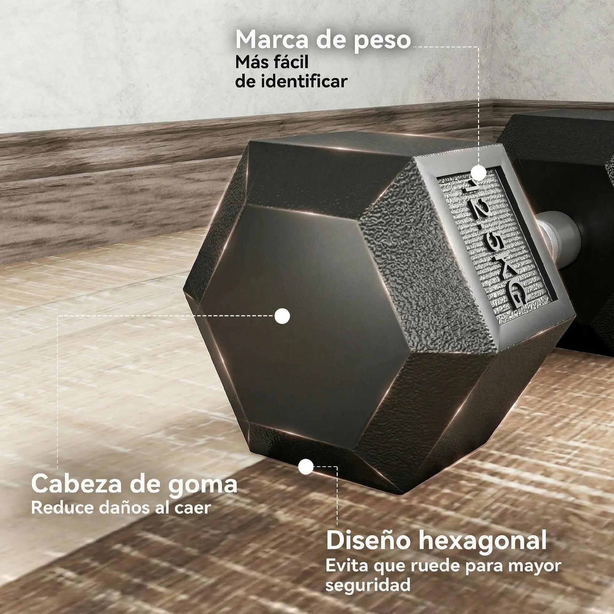 Ensemble de 2 haltères hexagonales en fonte de 12,5 kg avec revêtement en caoutc 6/9