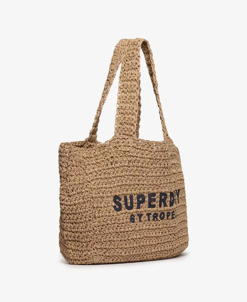 superdry Crochet City Tote Bag Tote aus Raffia‑Optik – Natural/Eclipse 4/5
