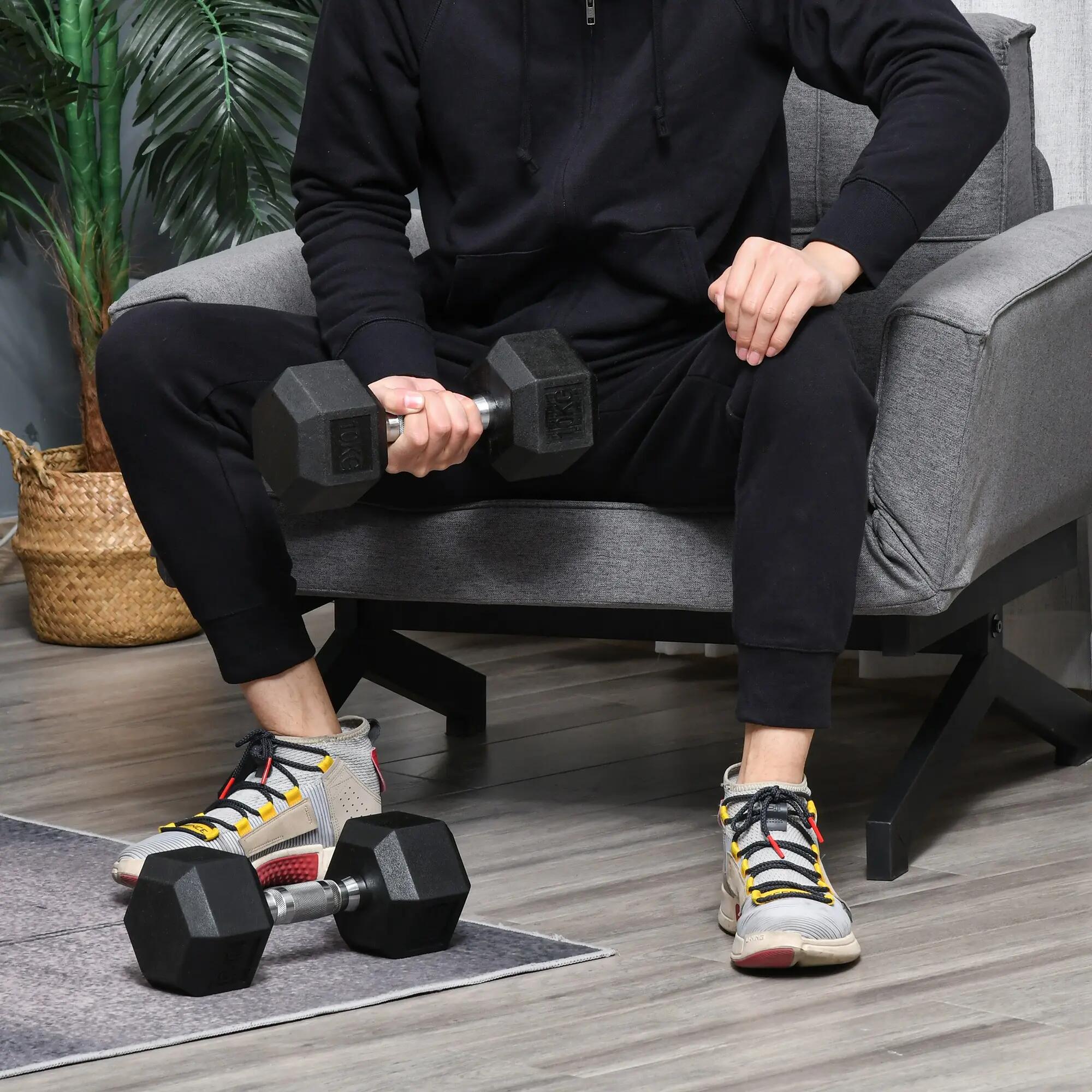 Ensemble de 2 haltères de 10 kg avec barre de connexion en métal, tête hexagonal 4/9